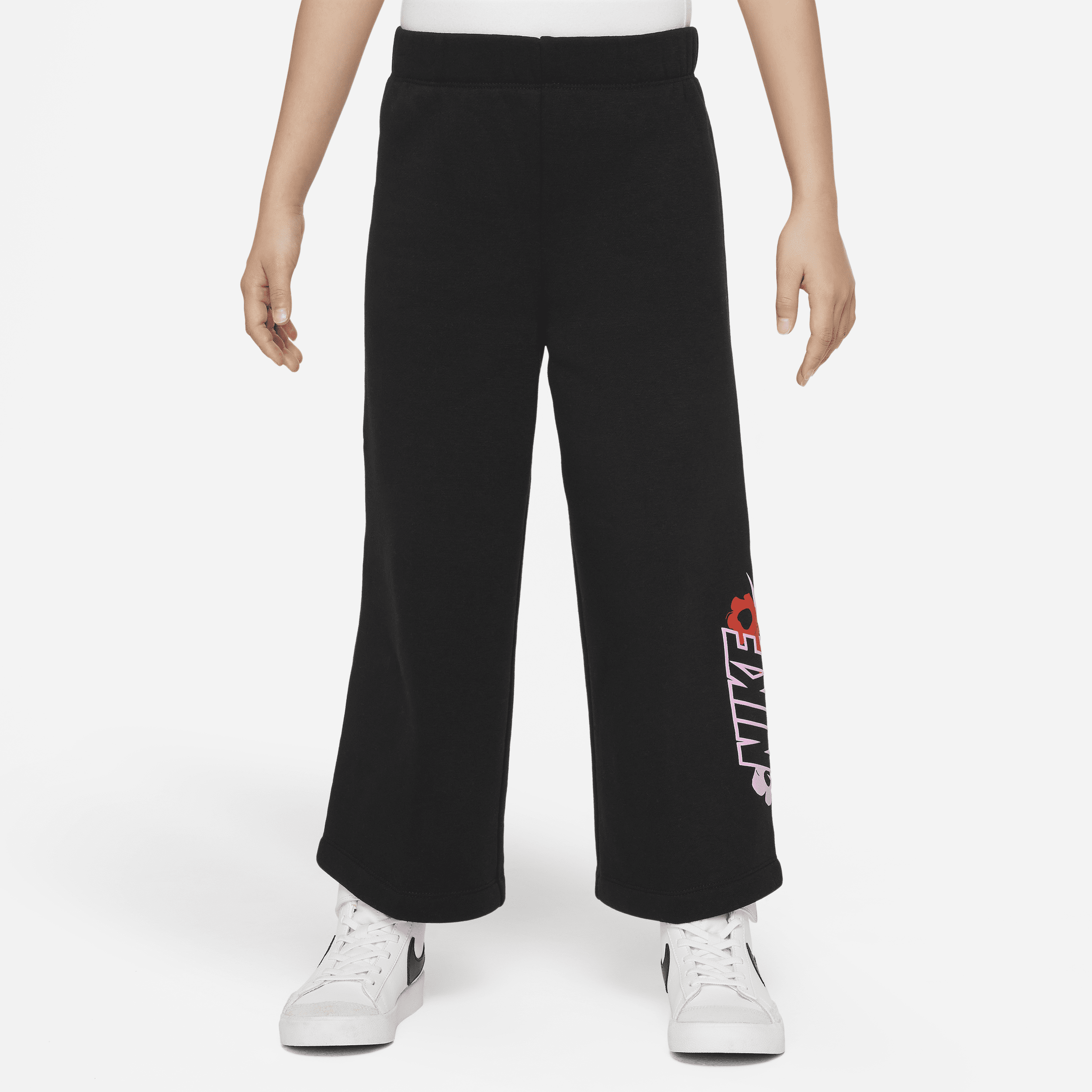 Nike Floral Fleece broek met wijde pijpen voor kleuters - Zwart