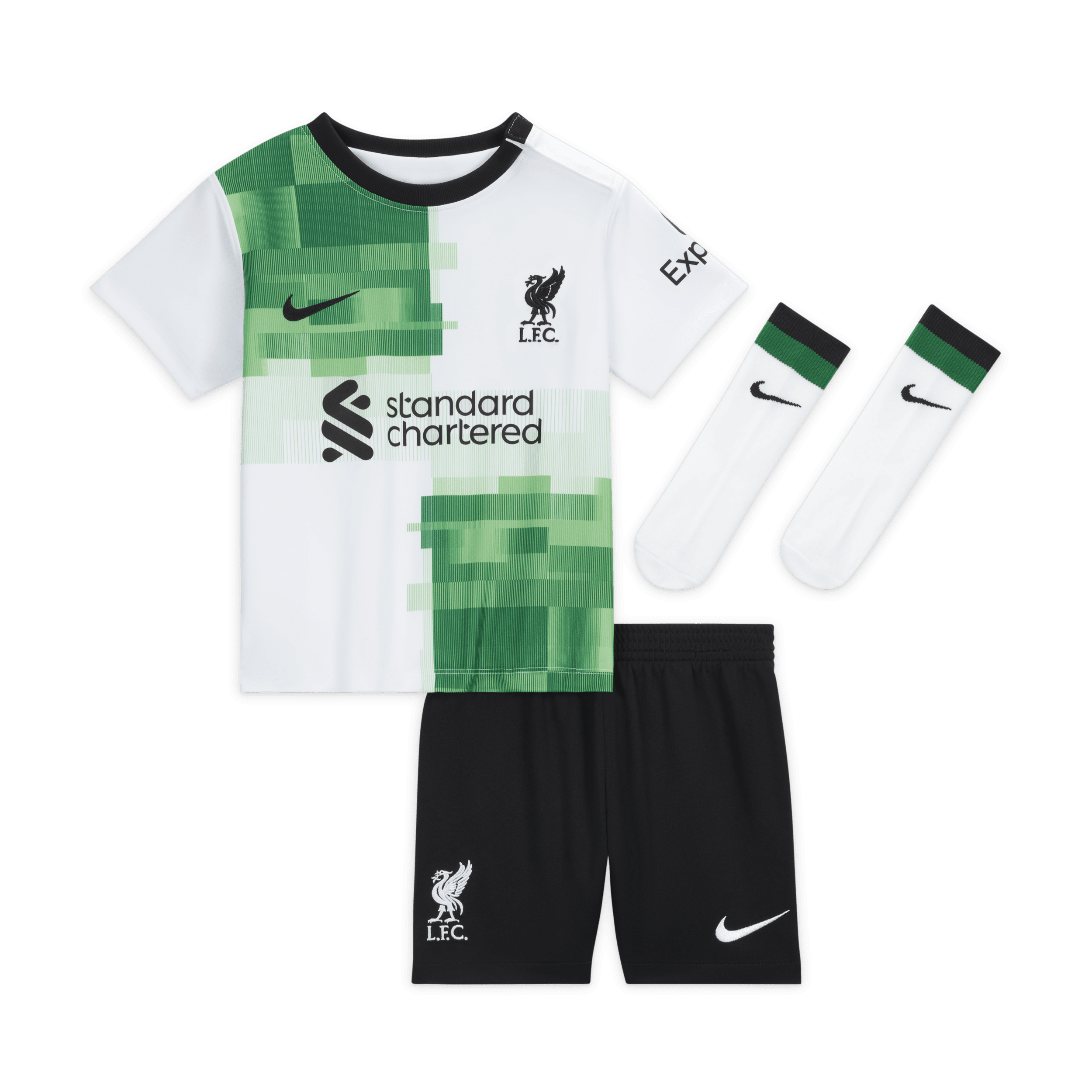 Liverpool FC 2023/24 Away- Nike Dri-FIT-sæt i 3 dele til babyer/småbørn - hvid