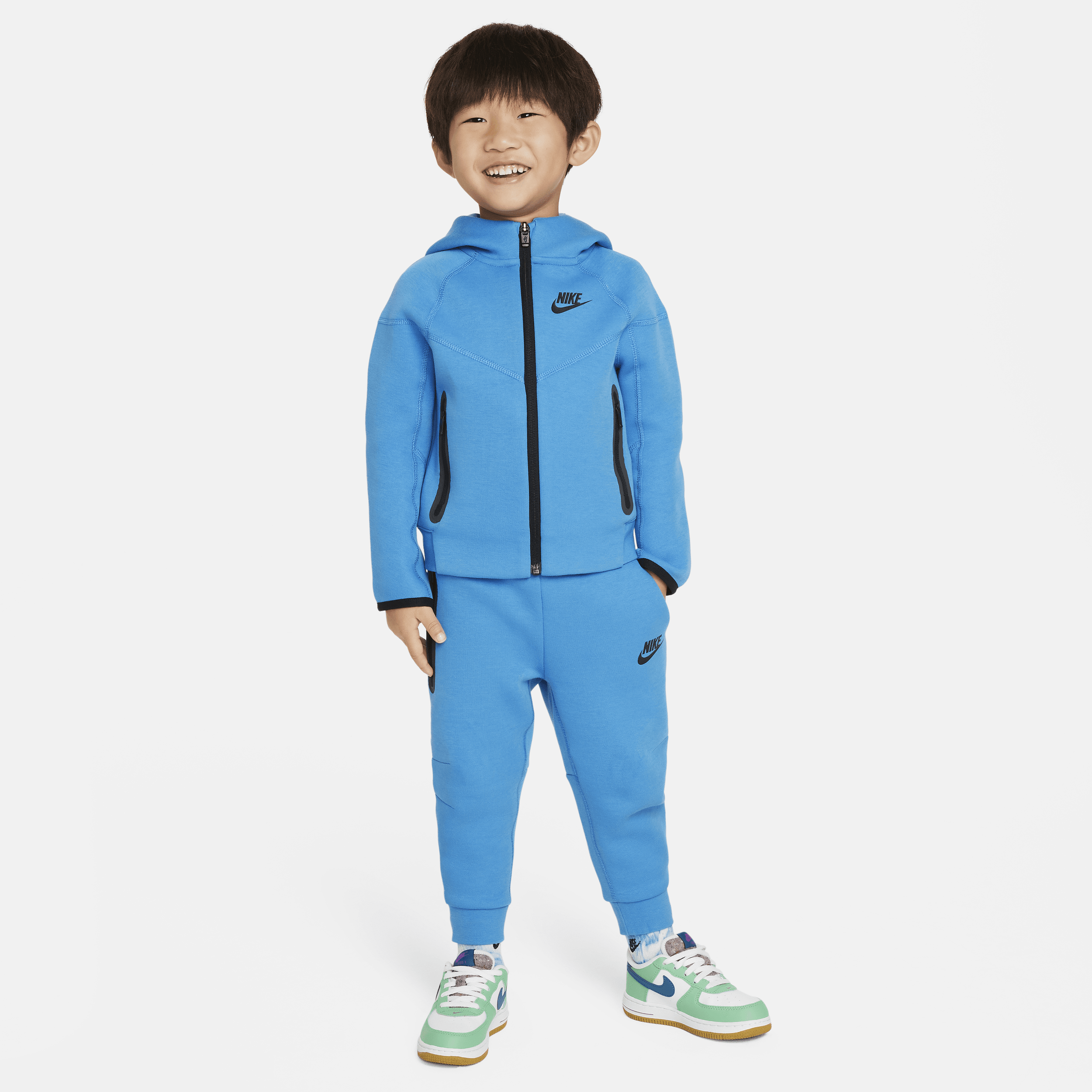 Nike Sportswear Tech Fleece-hættetrøjesæt i to dele med fuld lynlås til småbørn - blå