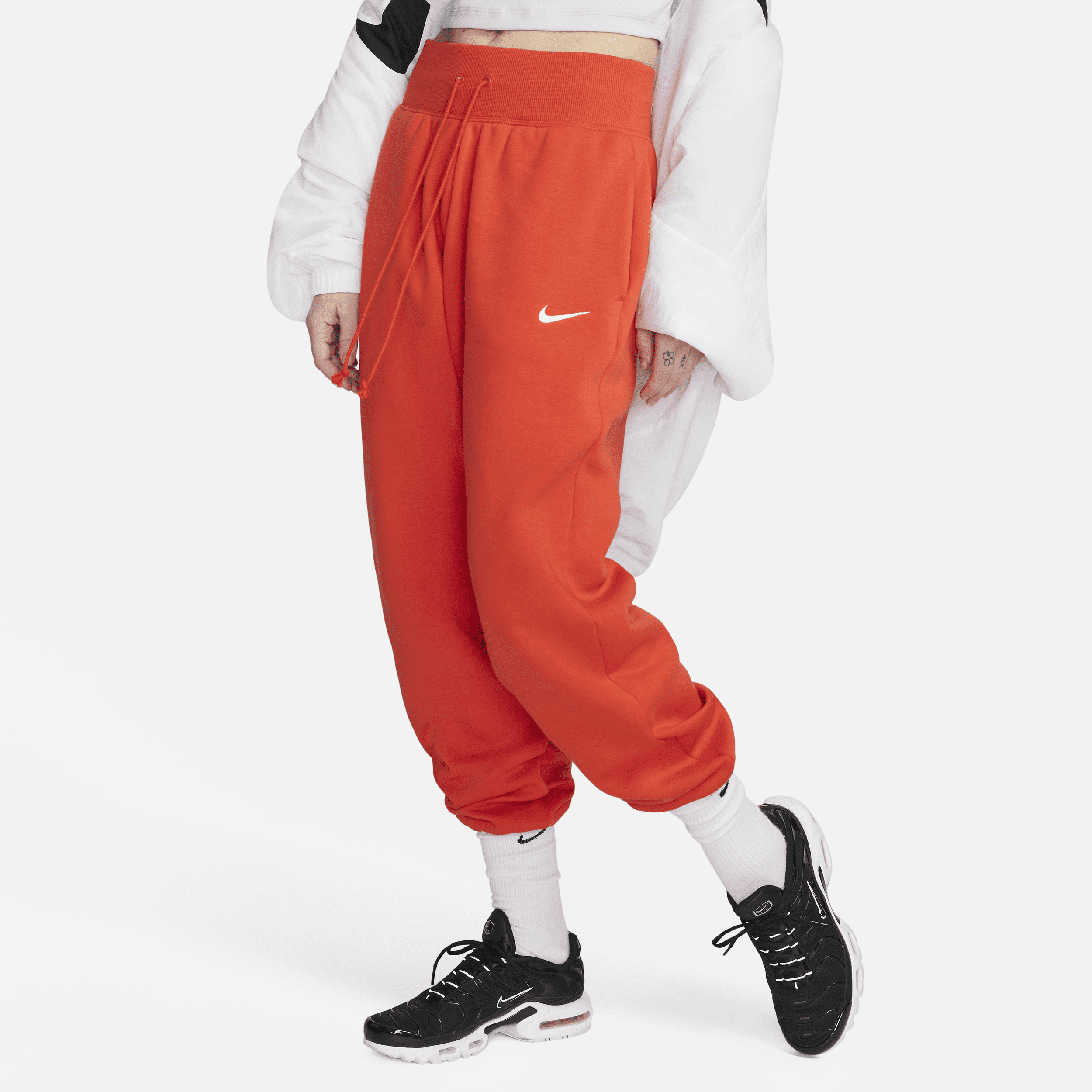 Overdimensionerede Nike Sportswear Phoenix Fleece-sweatpants med høj talje til kvinder - rød