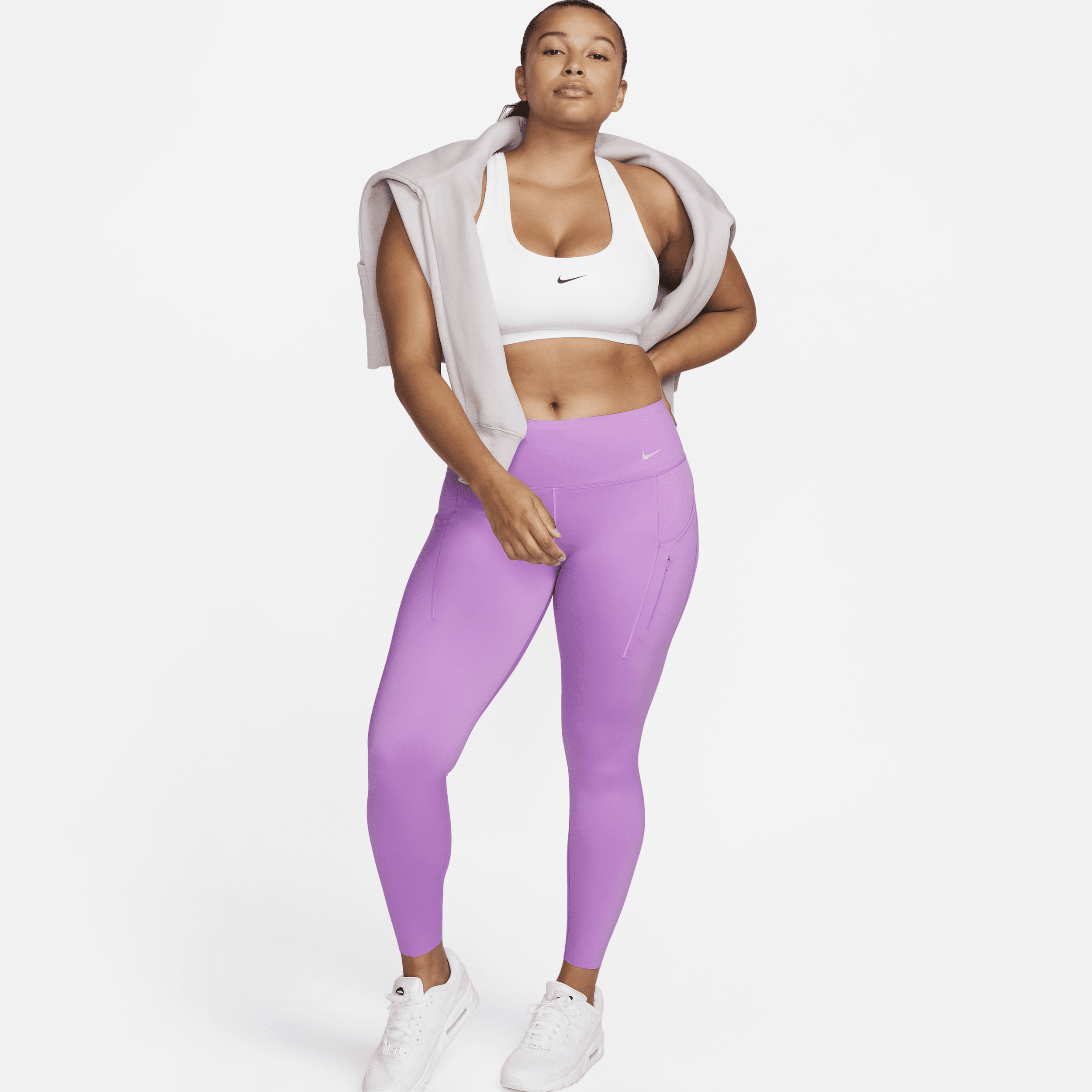 Nike Go 7/8-legging met halfhoge taille, complete ondersteuning en zakken voor dames - Paars