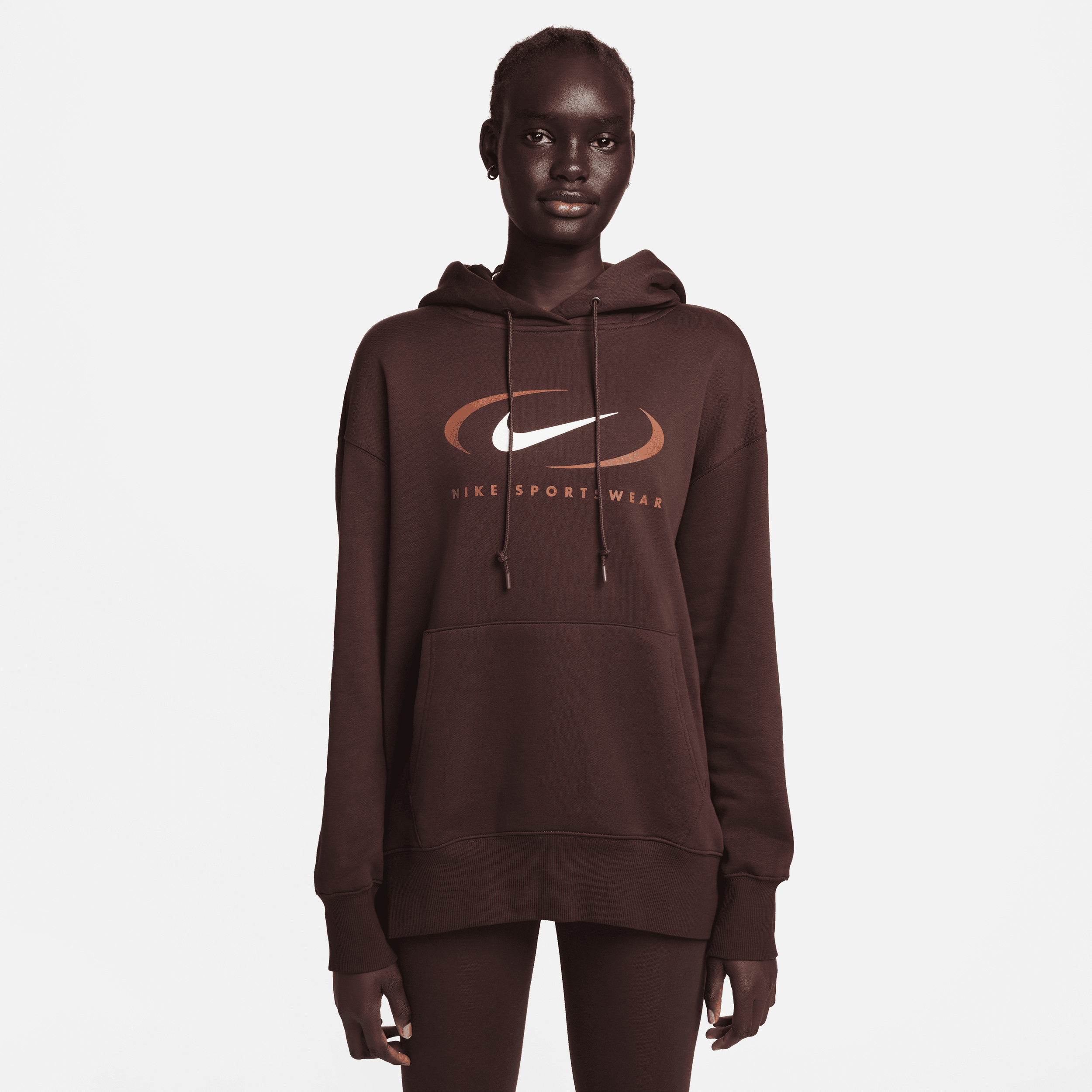 Overdimensioneret Nike Sportswear-pullover-hættetrøje til kvinder - brun