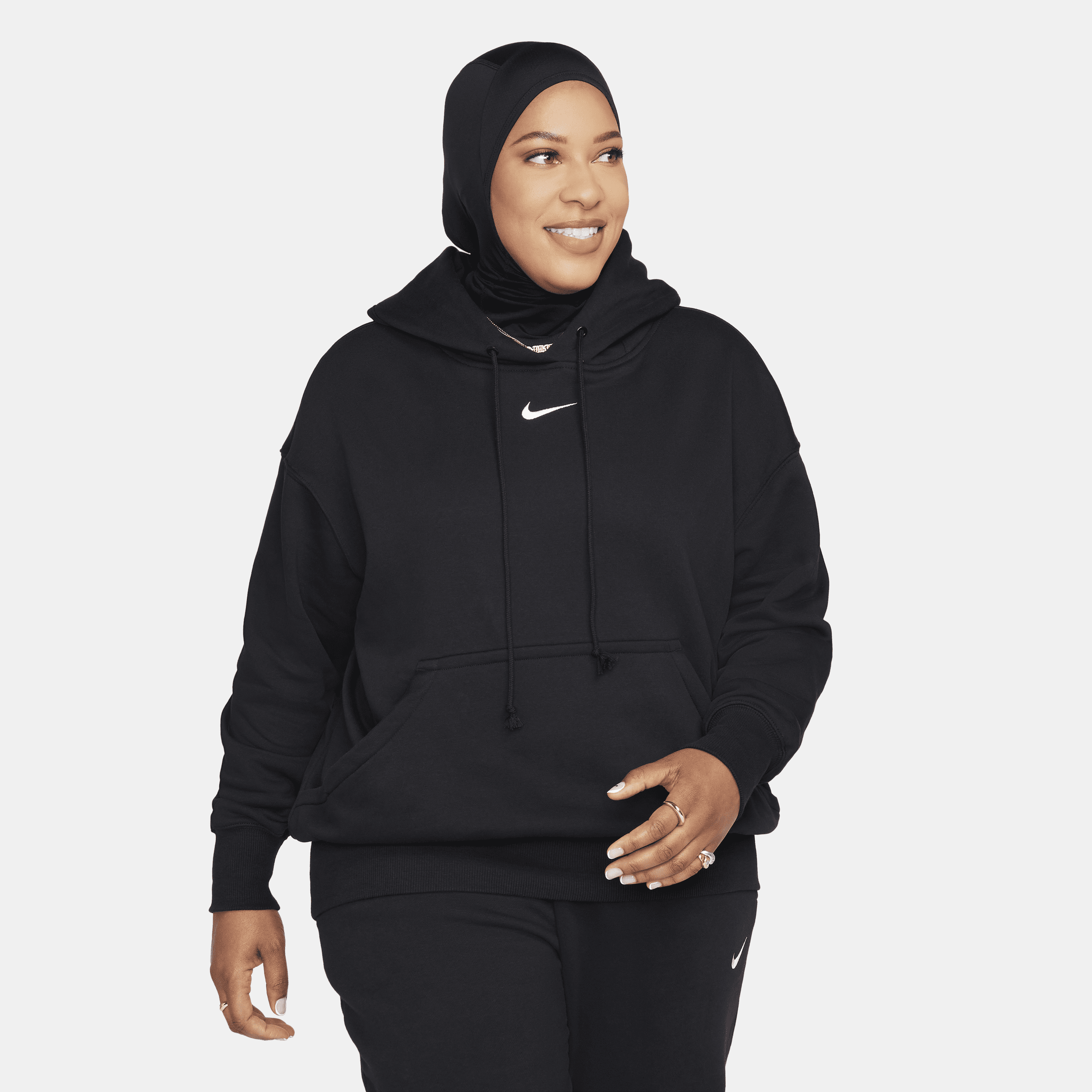 Oversized Nike Sportswear Phoenix Fleece-pullover-hættetrøje til kvinder - sort