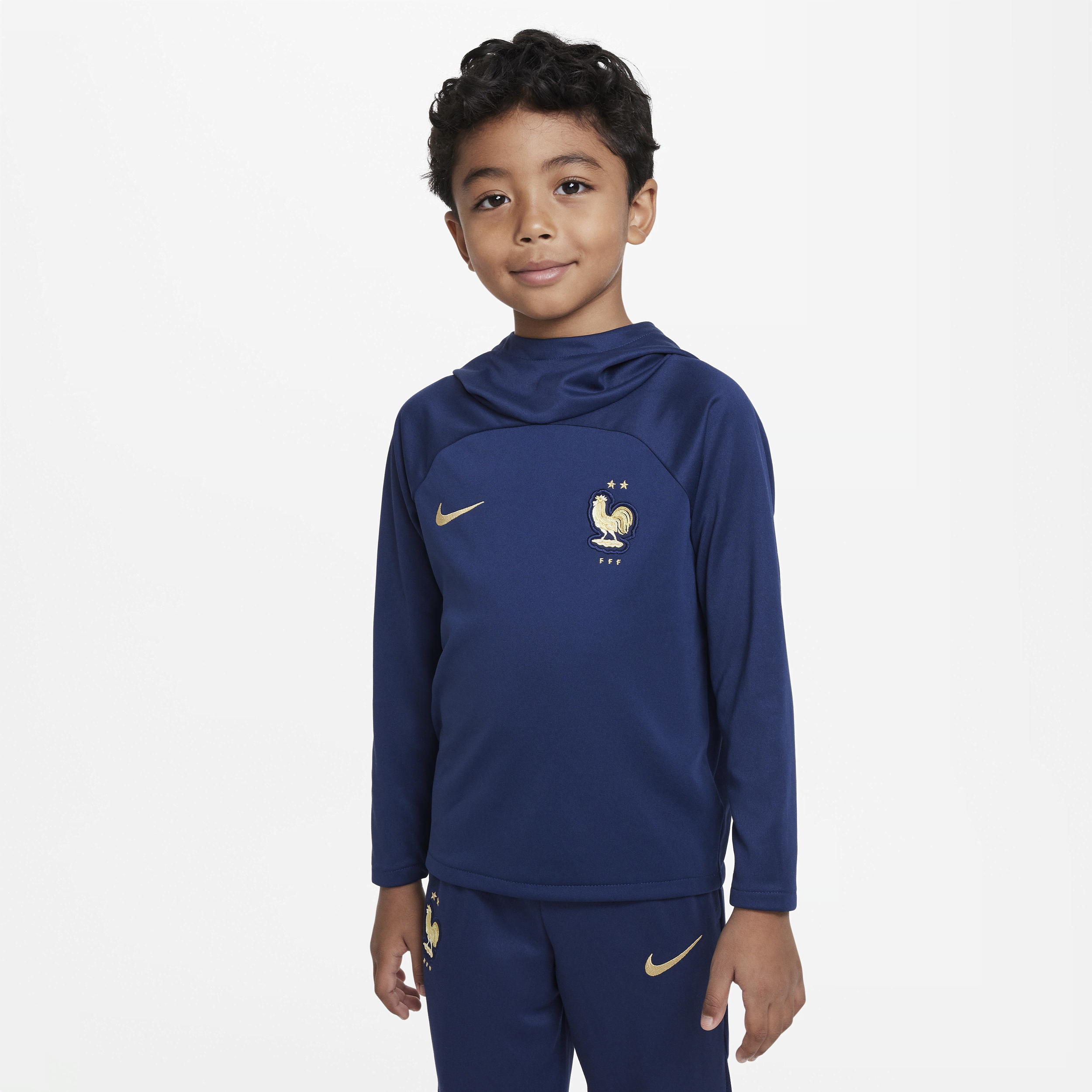 FFF Academy Pro Nike Dri-FIT-pulloverhættetrøje til fodbold til mindre børn - blå