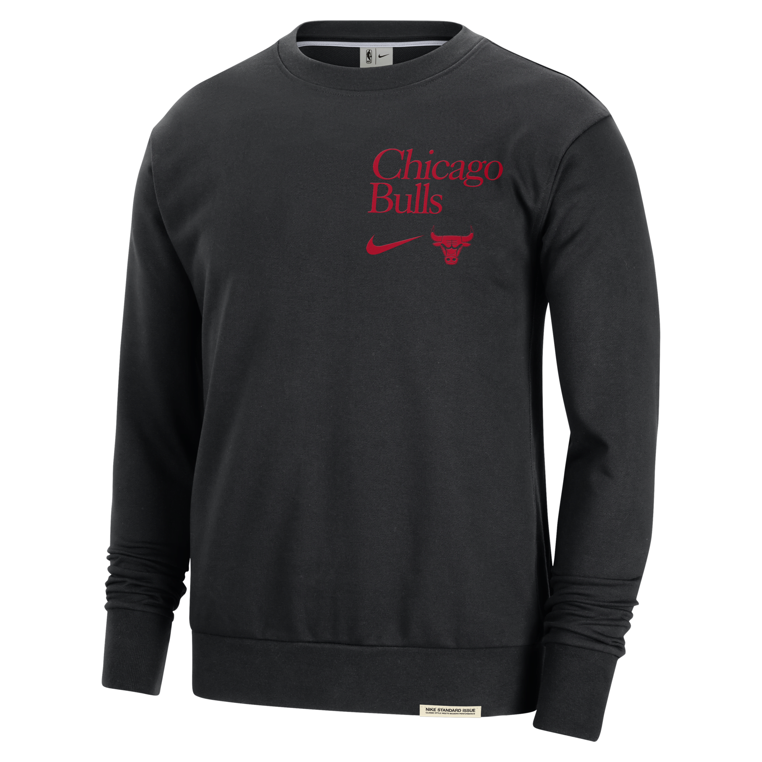 Chicago Bulls Standard Issue Nike Dri-FIT NBA-sweatshirt met ronde hals voor heren - Zwart