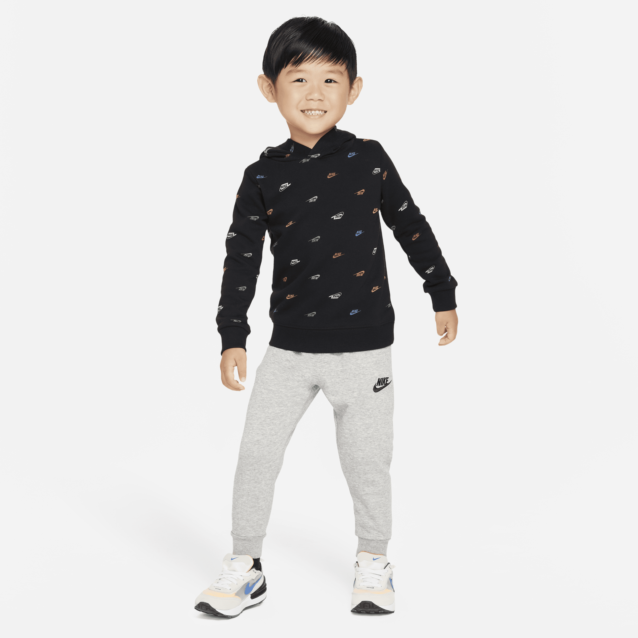 Todelt Nike Sportswear Club-hættetrøje-sæt med print til småbørn - grå