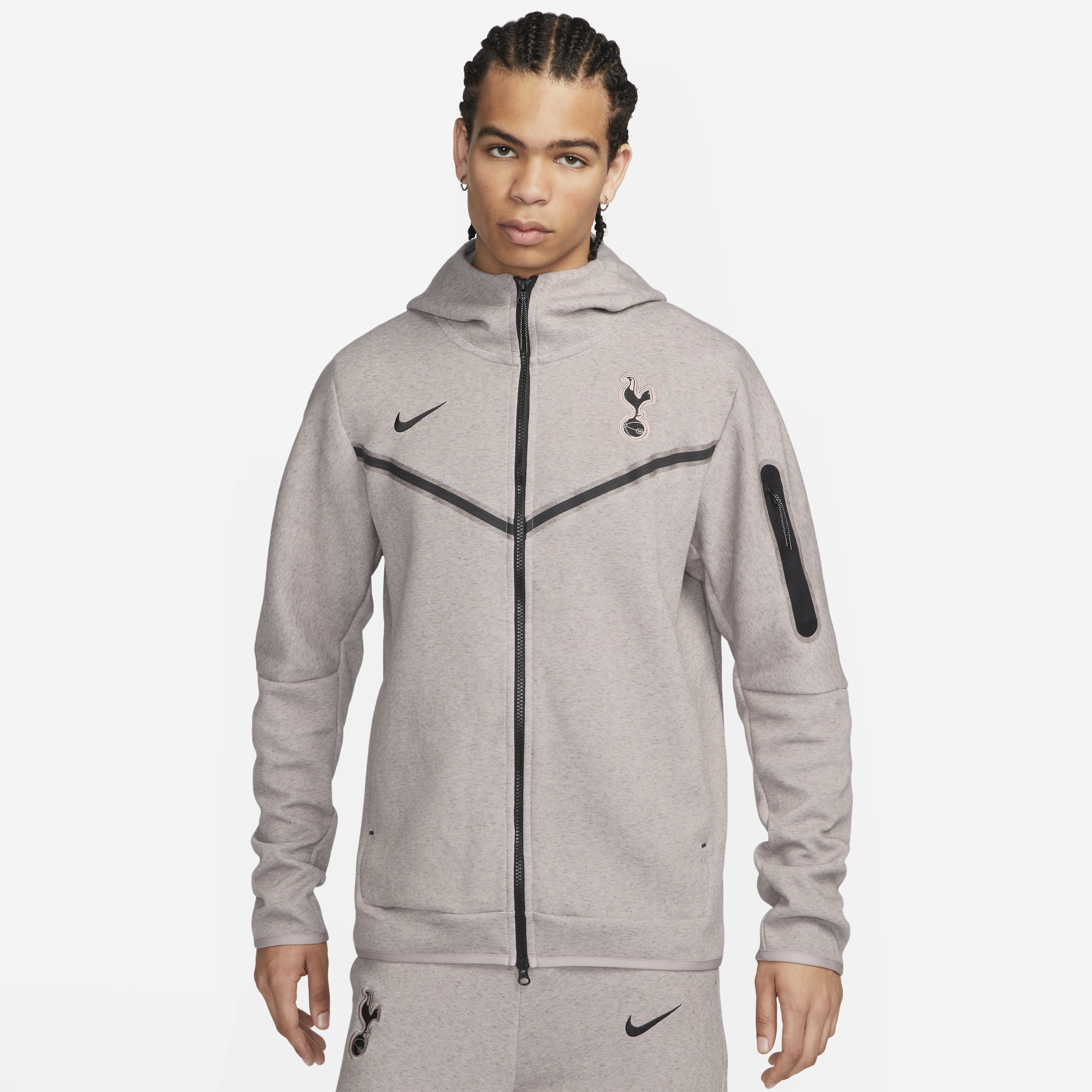 Tottenham Hotspur Tech Fleece Nike Windrunner Third-fodboldhættetrøje med fuld lynlås til mænd - brun