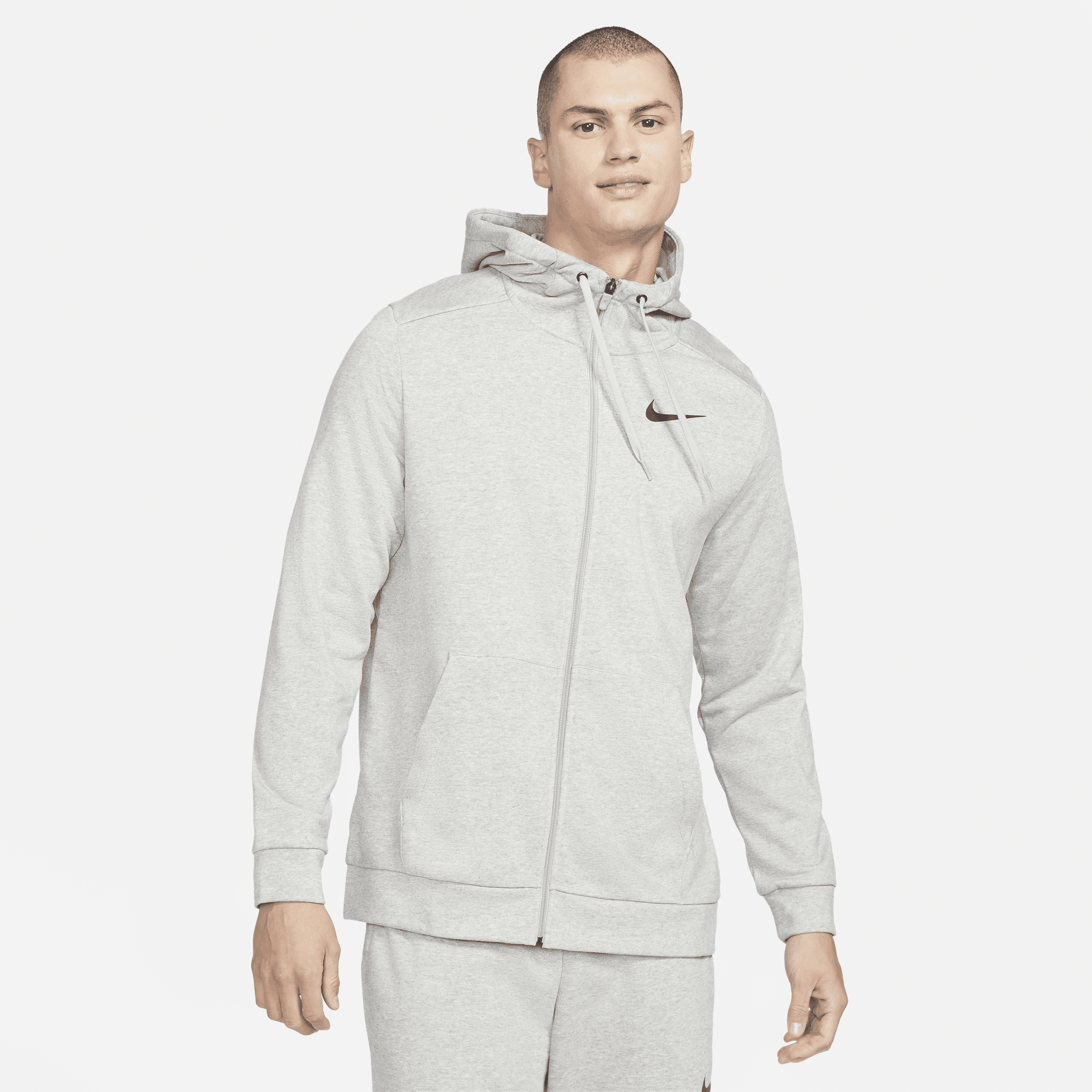 Nike Dry Dri-FIT-fitnesshættetrøje med fuld lynlås til mænd - grå