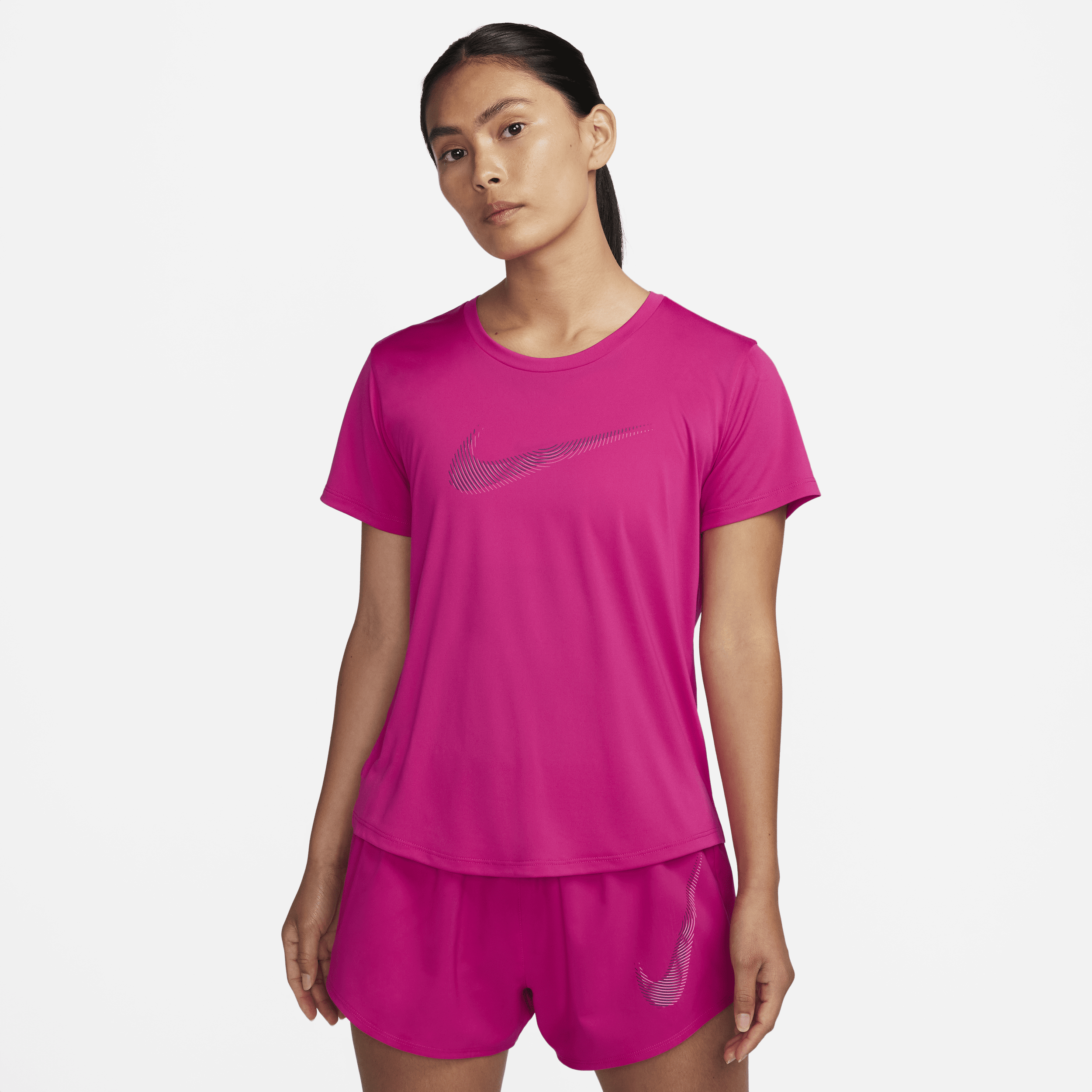 Kortærmet Nike Dri-FIT Swoosh-løbetop til kvinder - Pink