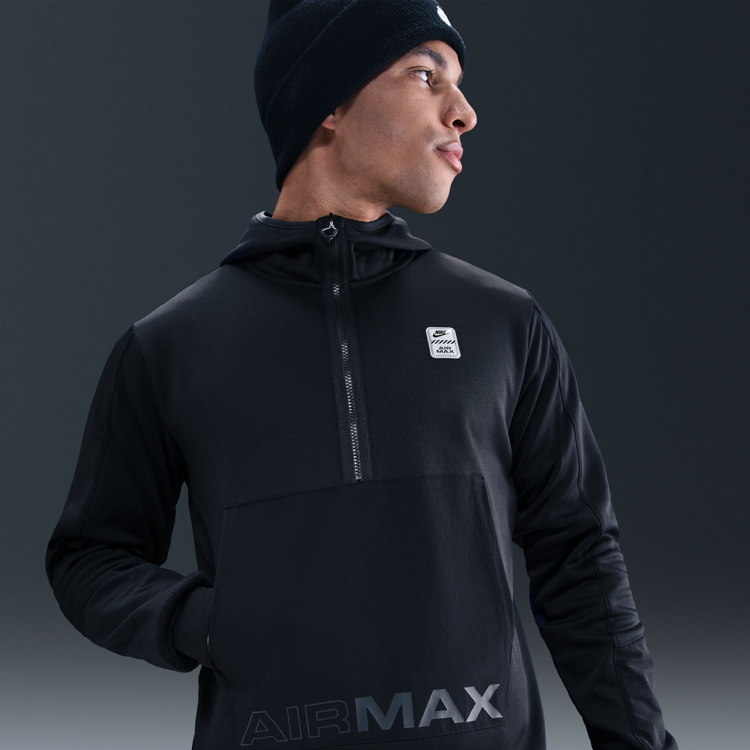 Nike Air Max Sudadera con capucha y media cremallera de tejido Fleece y tejido Knit - Hombre - Negro