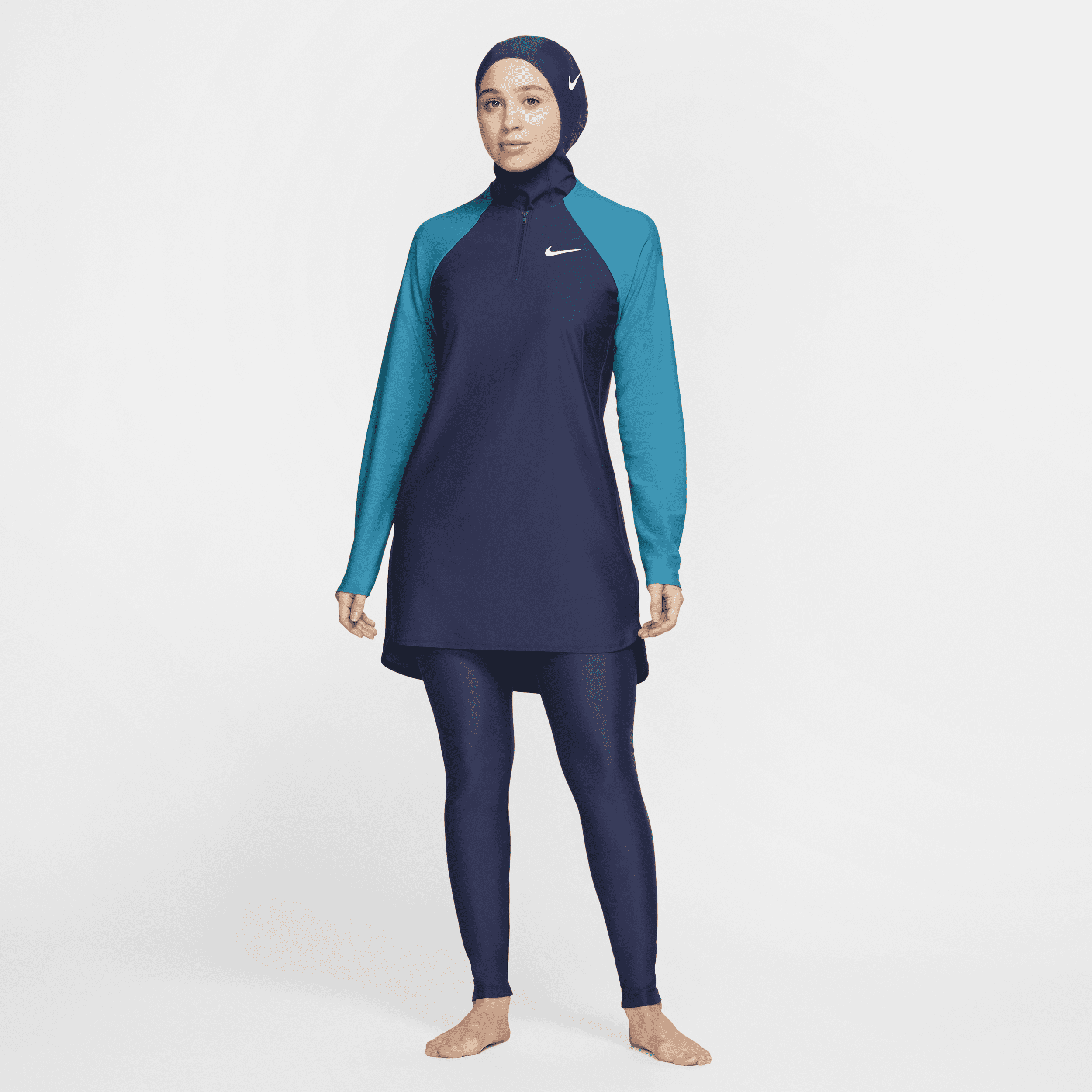 Fuldt dækkende slanke Nike Victory-svømmeleggings til kvinder - blå