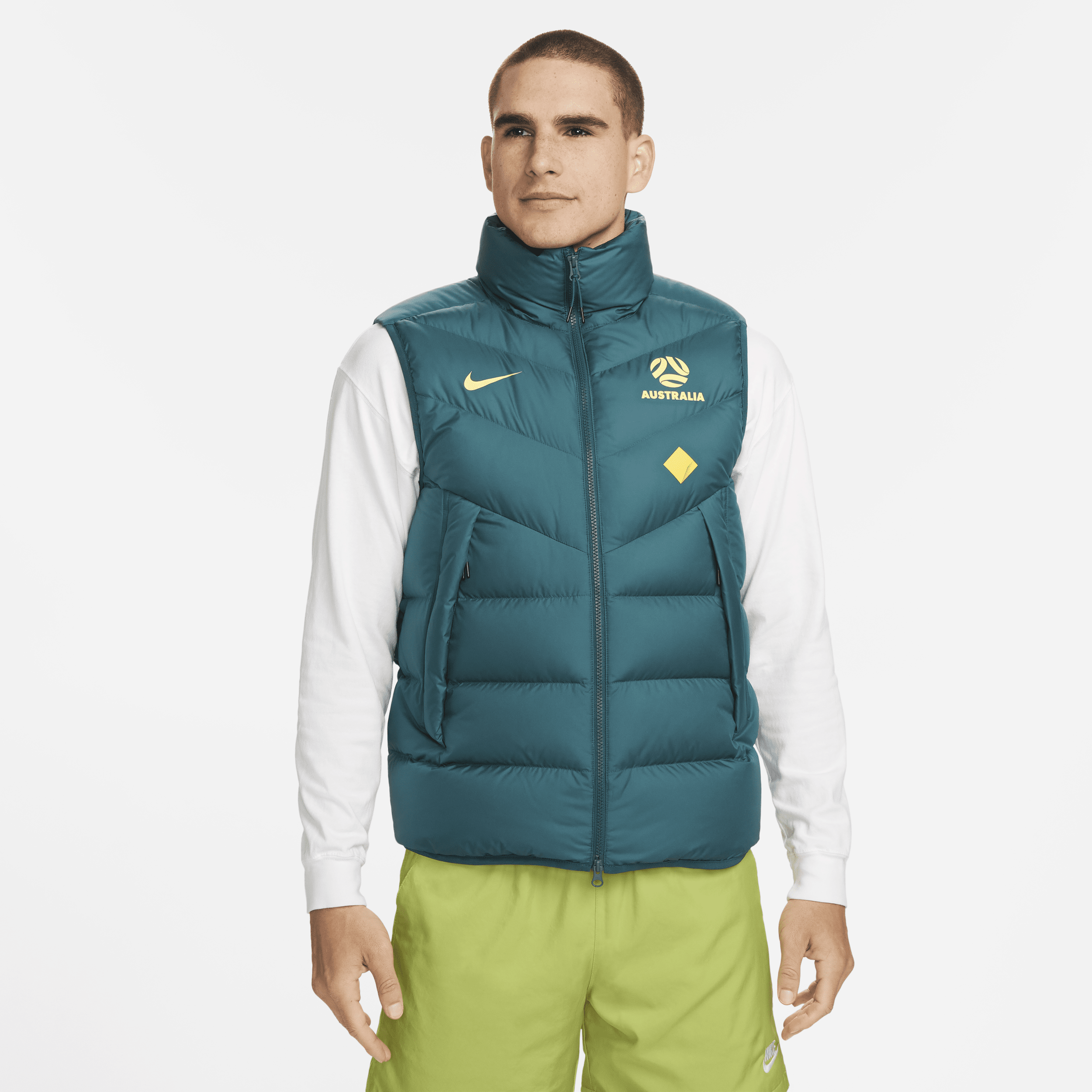 Australië Windrunner Nike voetbalbodywarmer met dons voor heren - Groen