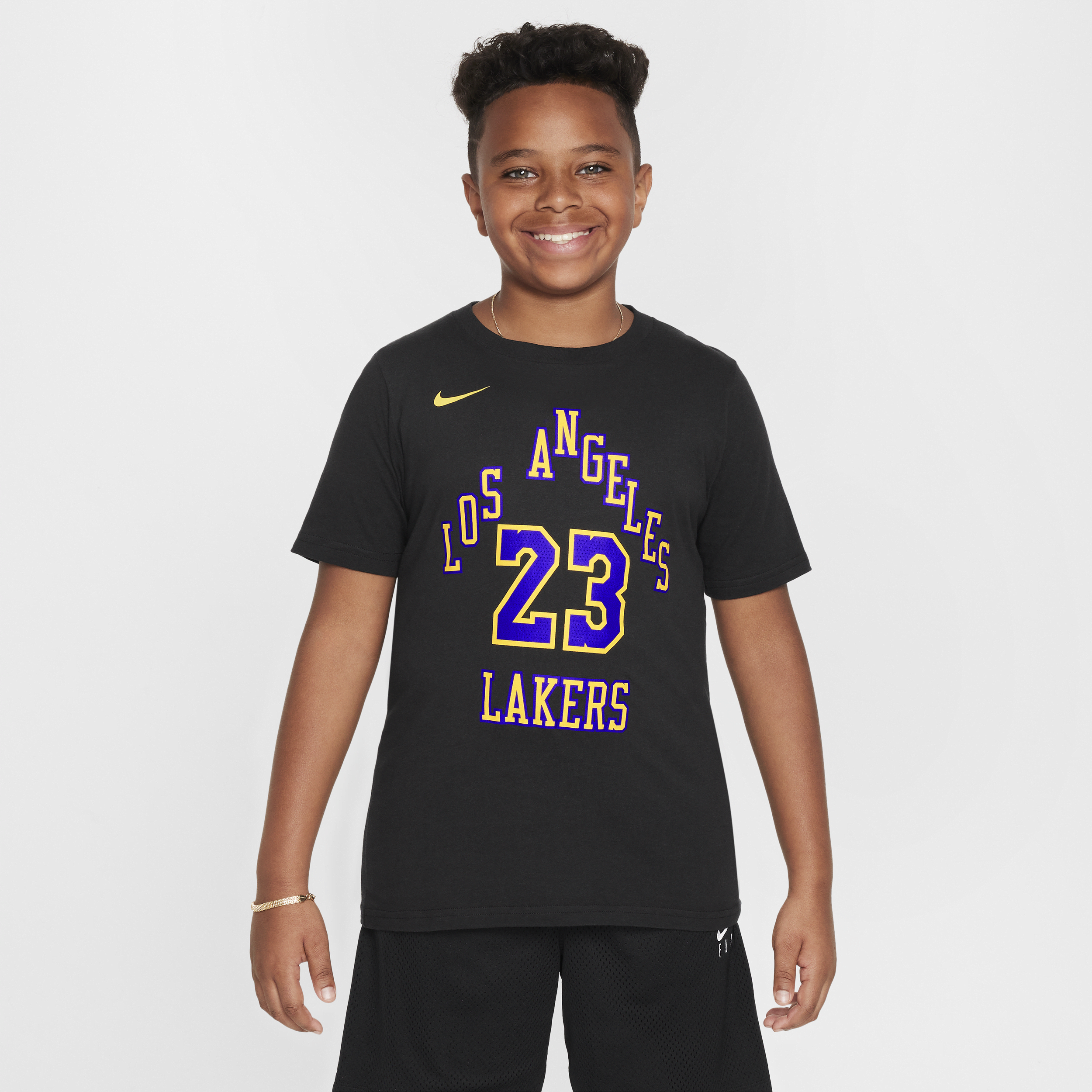 LeBron James Los Angeles Lakers City Edition Nike NBA-T-shirt til større børn (drenge) - sort