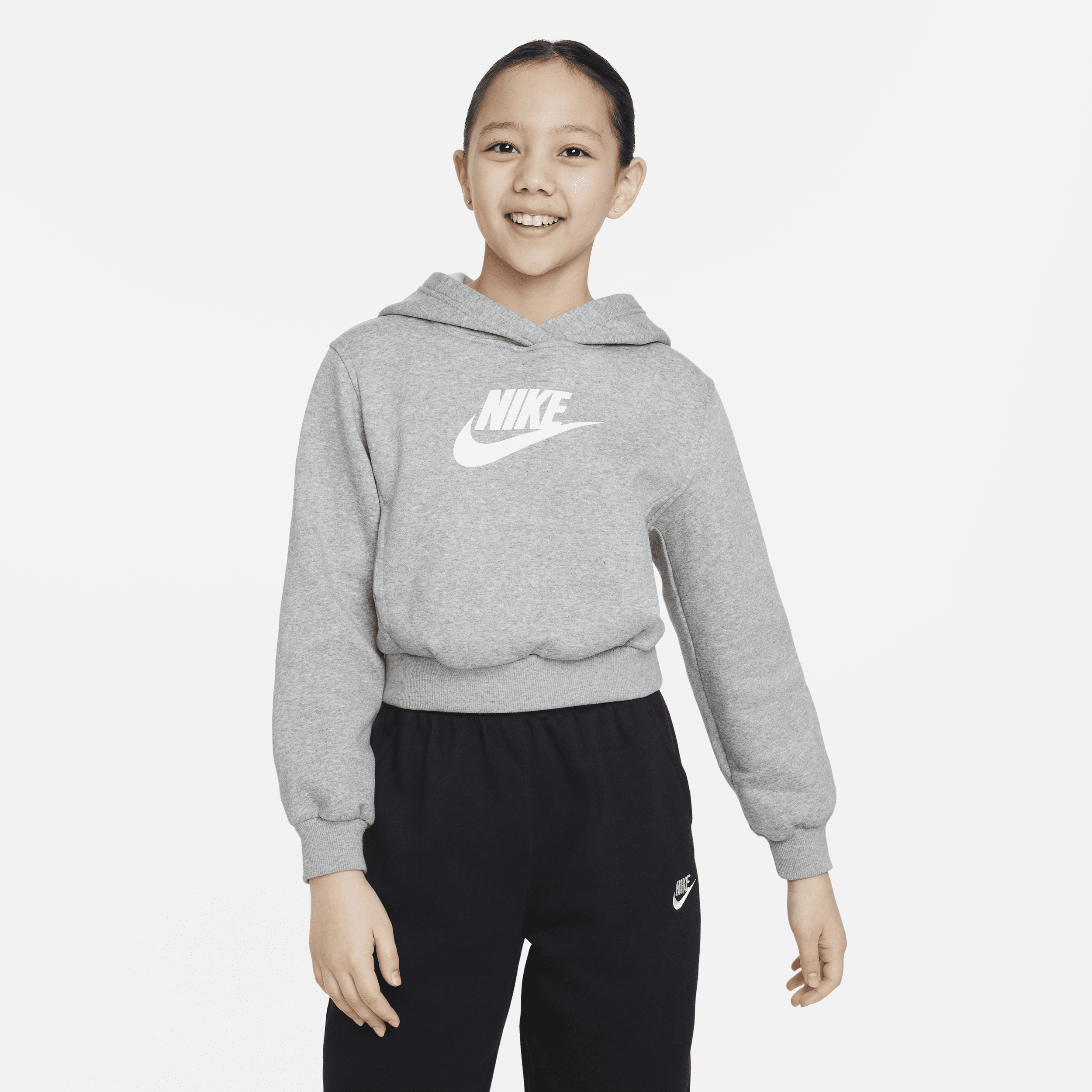 Kort Nike Sportswear Club Fleece-hættetrøje til større børn (piger) - grå