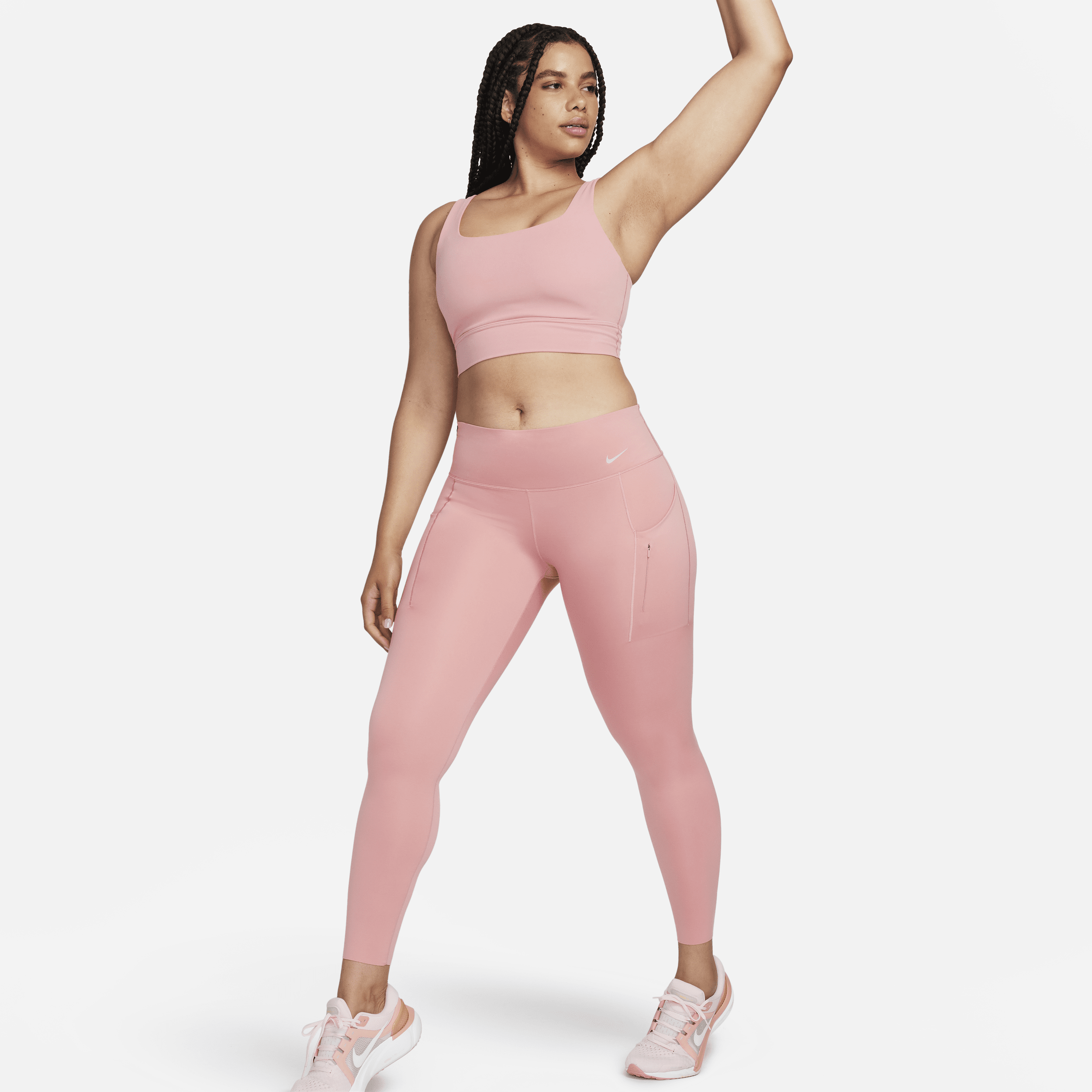 Nike Go Leggings de longitud completa, talle medio y sujeción firme con bolsillos - Mujer - Rosa