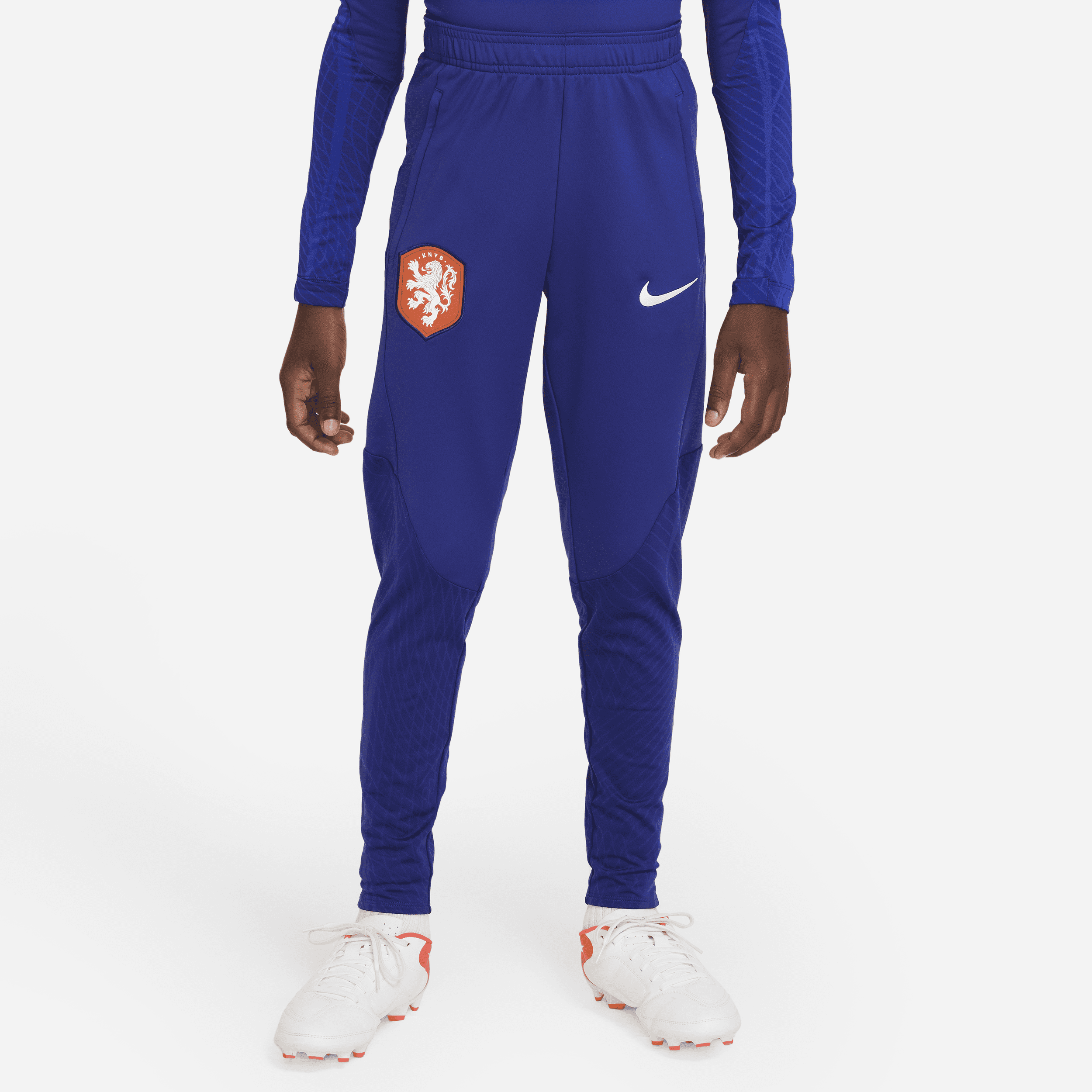 Maskinstrikkede Holland Strike Nike Dri-FIT-fodboldbukser til større børn - blå
