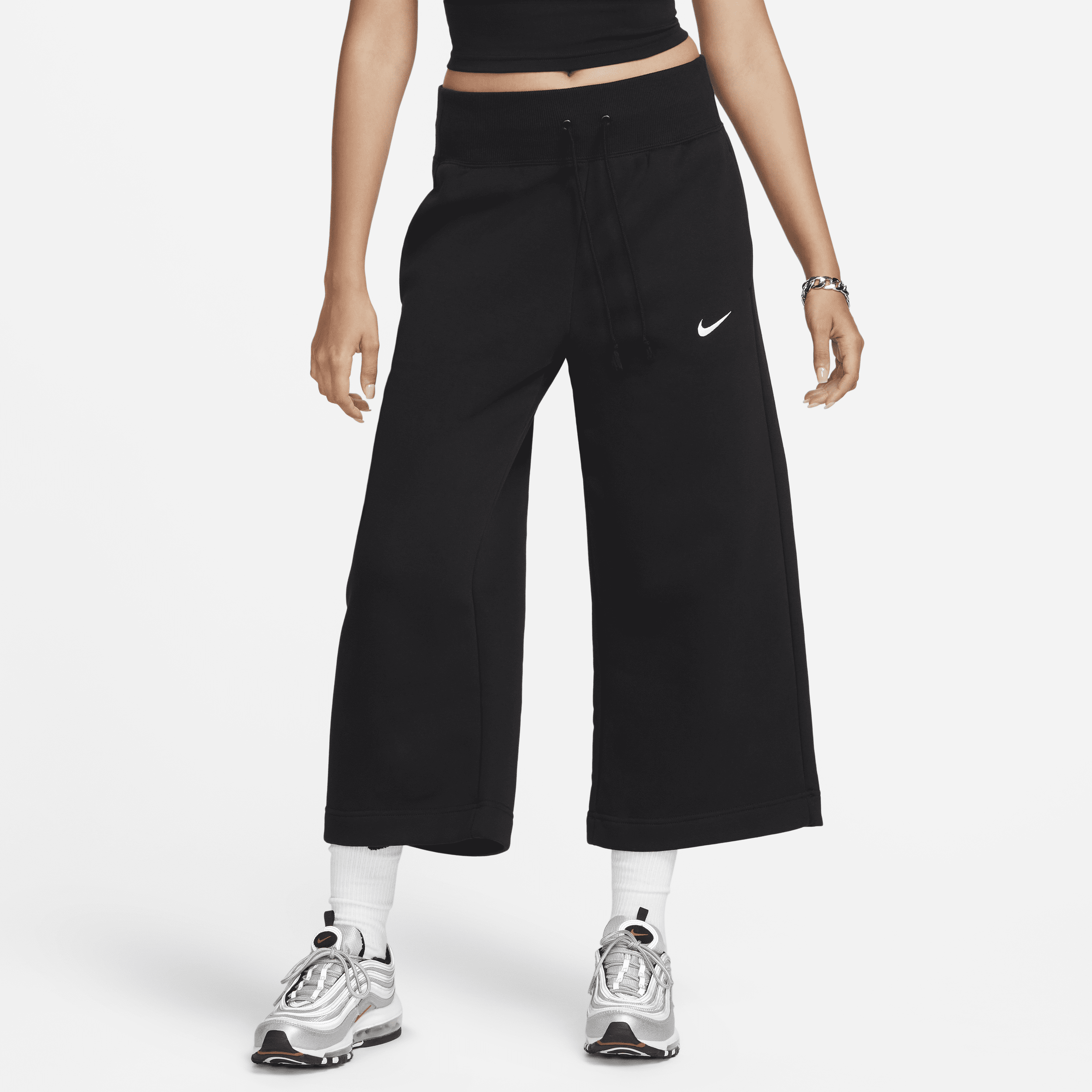 Korte Nike Sportswear Phoenix Fleece-sweatpants med høj talje til kvinder - sort