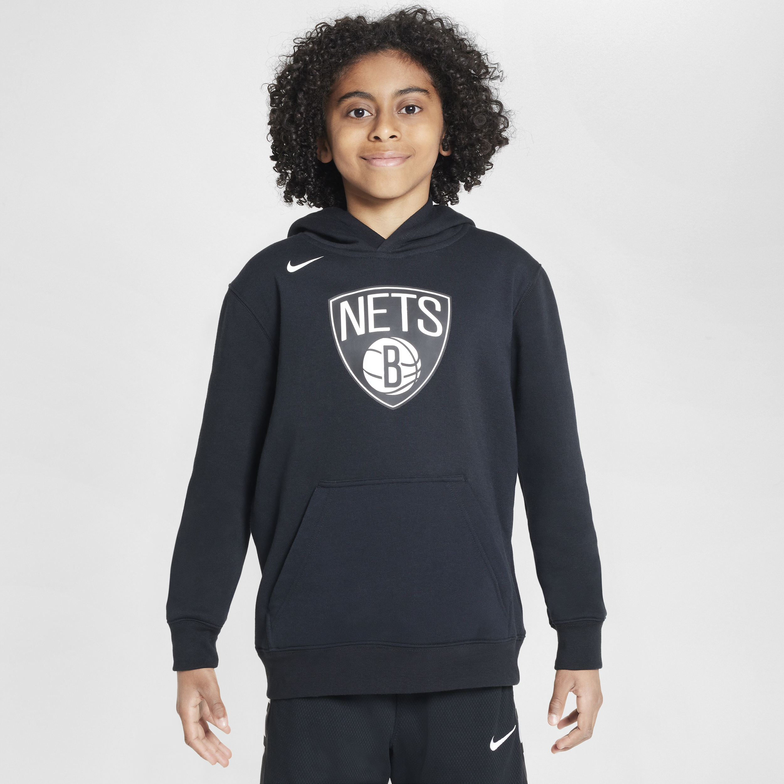 Felpa pullover in fleece con cappuccio Brooklyn Nets Nike NBA - Ragazzi - Nero
