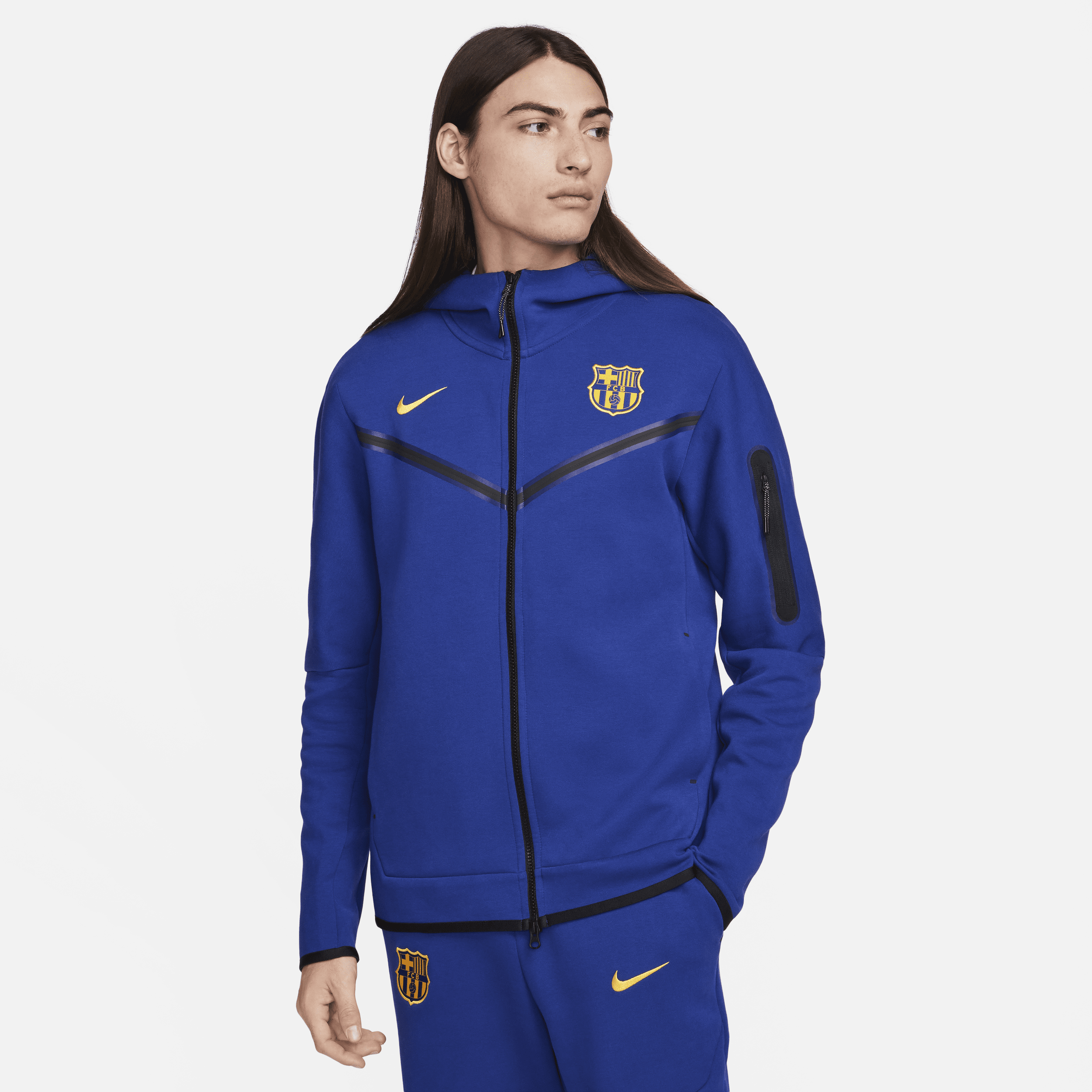 FC Barcelona Tech Fleece Windrunner Nike Football-hættetrøje med lynlås til mænd - blå