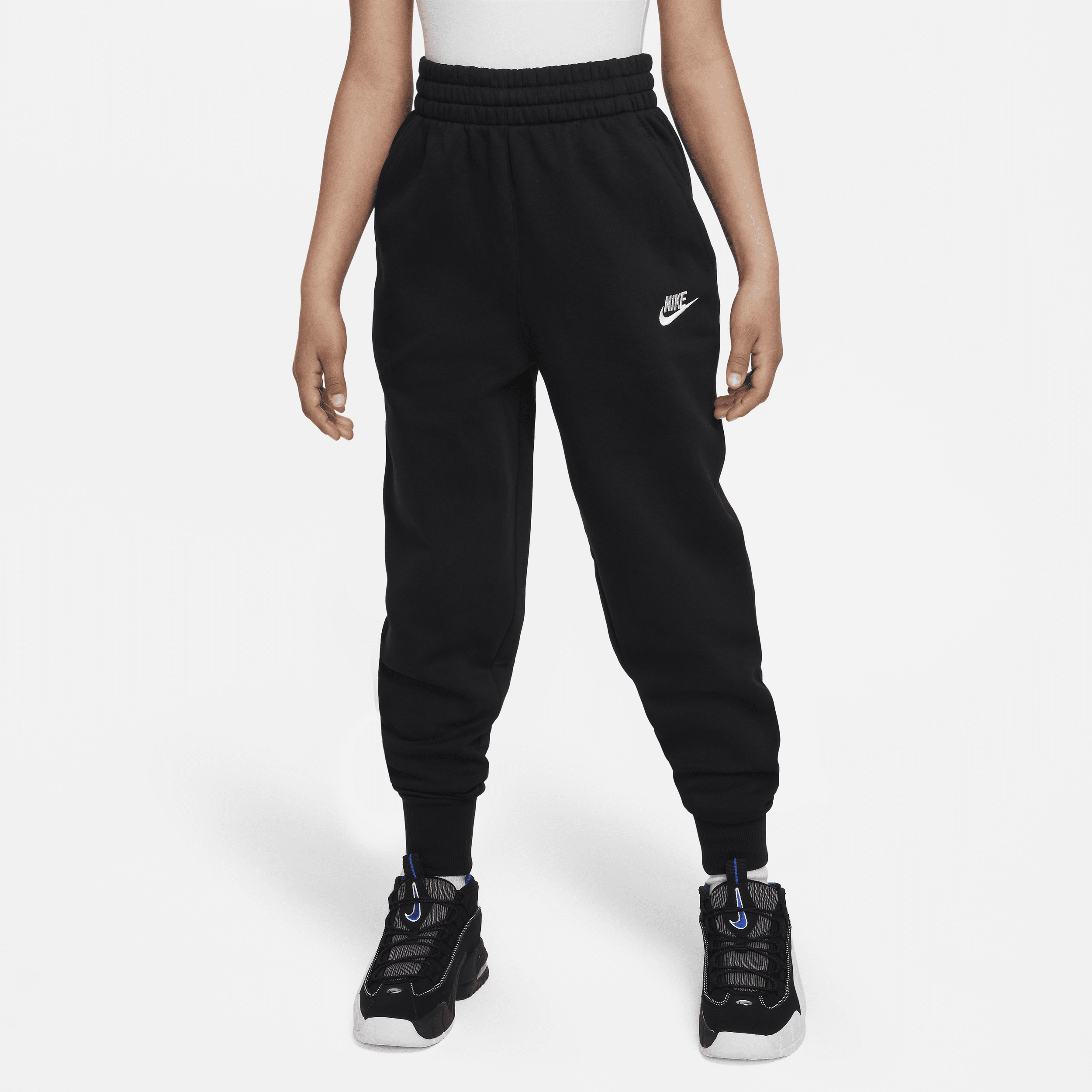 Faconsyede Nike Sportswear Club Fleece-bukser med høj talje til større børn (piger) - sort
