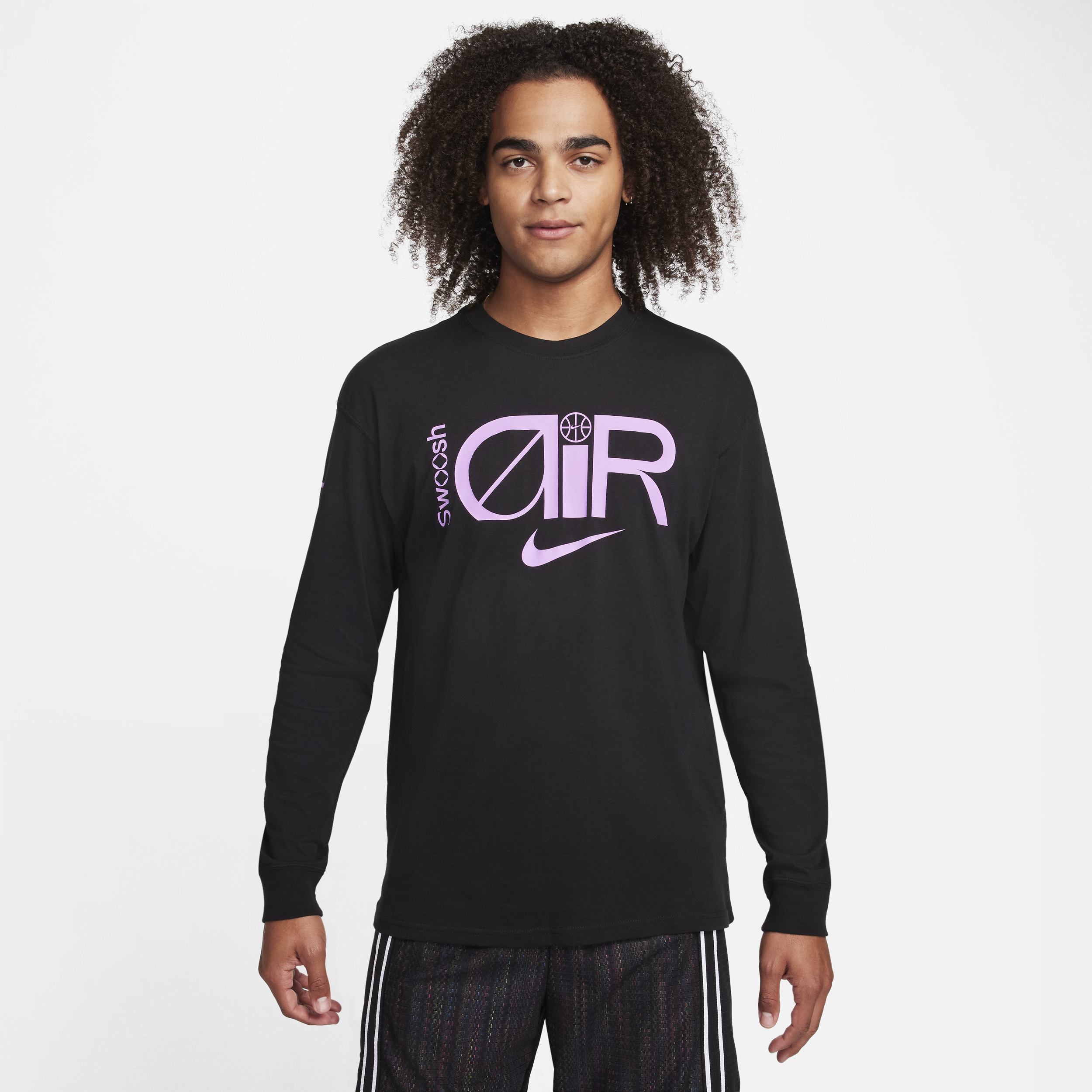 Langærmet Nike Max90-basketball-T-shirt til mænd - sort
