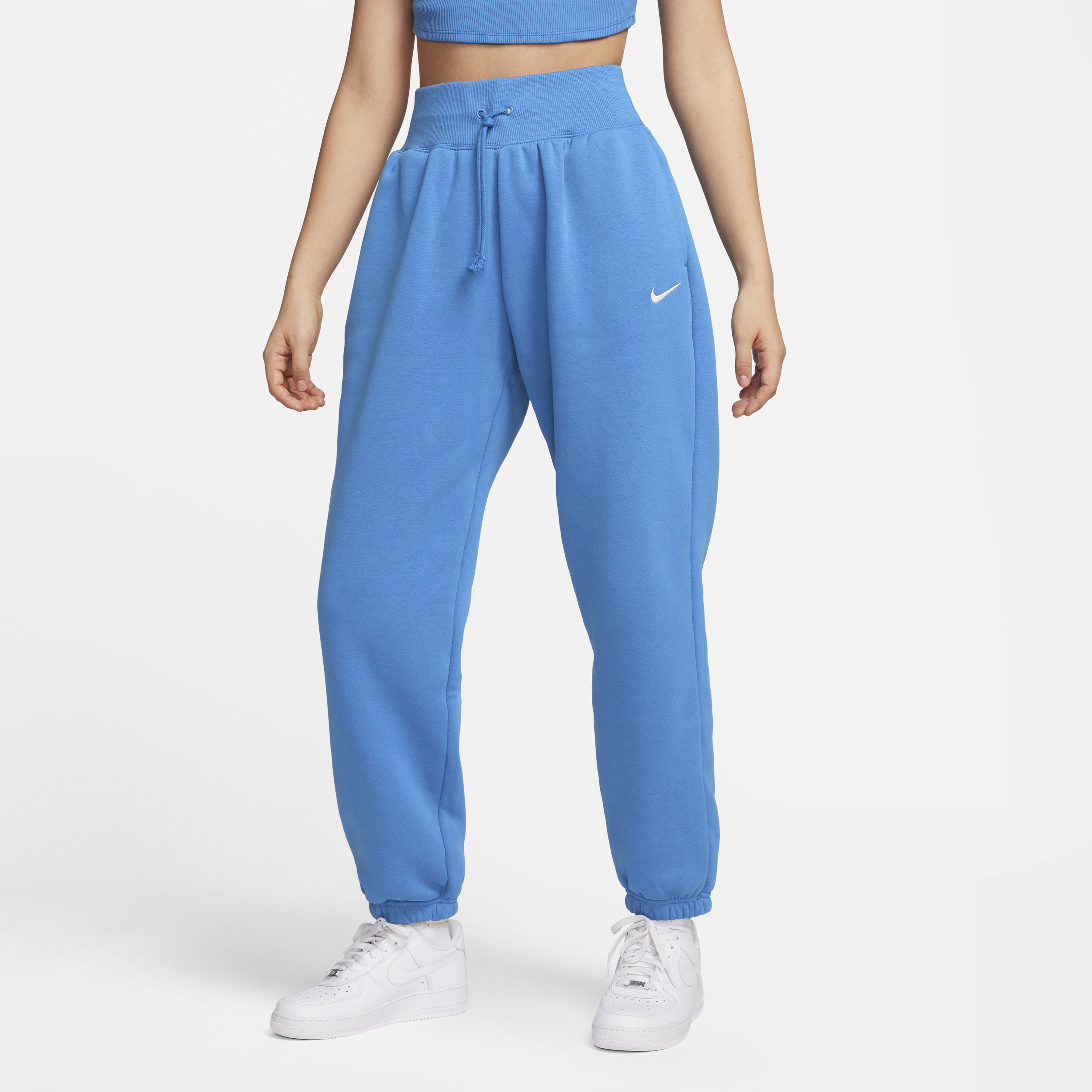 Overdimensionerede Nike Sportswear Phoenix Fleece-sweatpants med høj talje til kvinder - blå