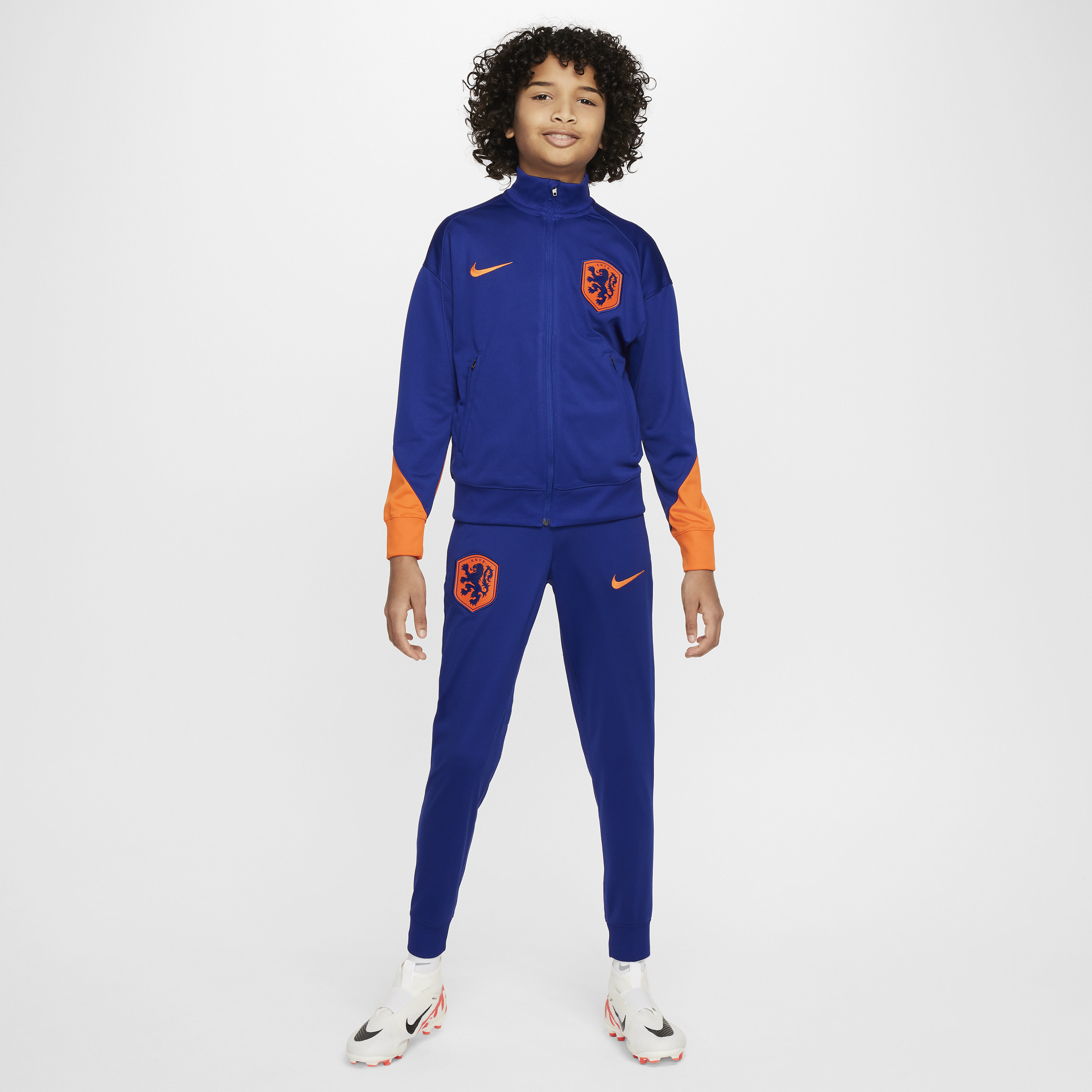 Maskinstrikket Holland Strike Nike Dri-FIT-fodboldtracksuit til større børn - blå