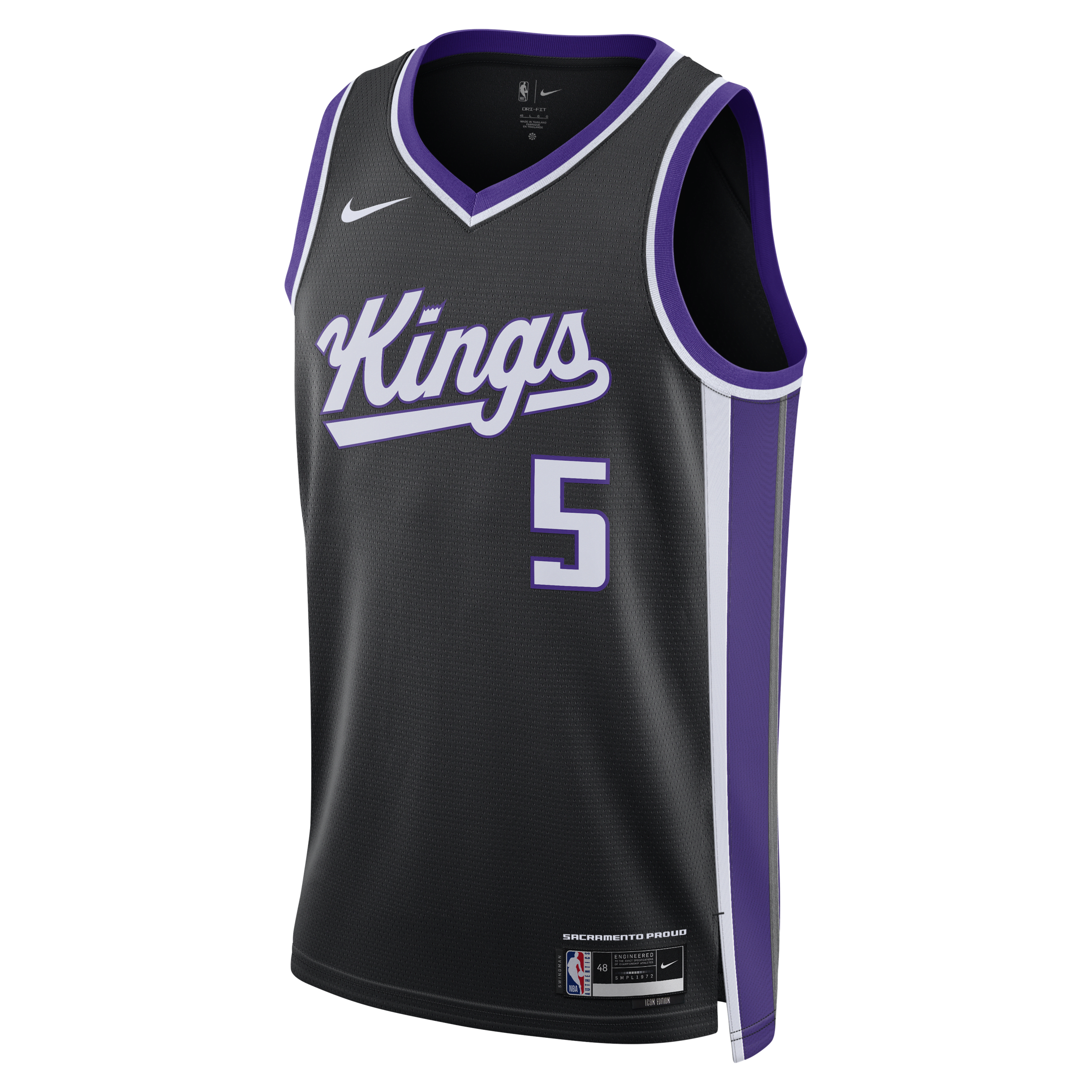 De'Aaron Fox Sacramento Kings 2023/24 Icon Edition-Nike Dri-FIT NBA Swingman-trøje - sort