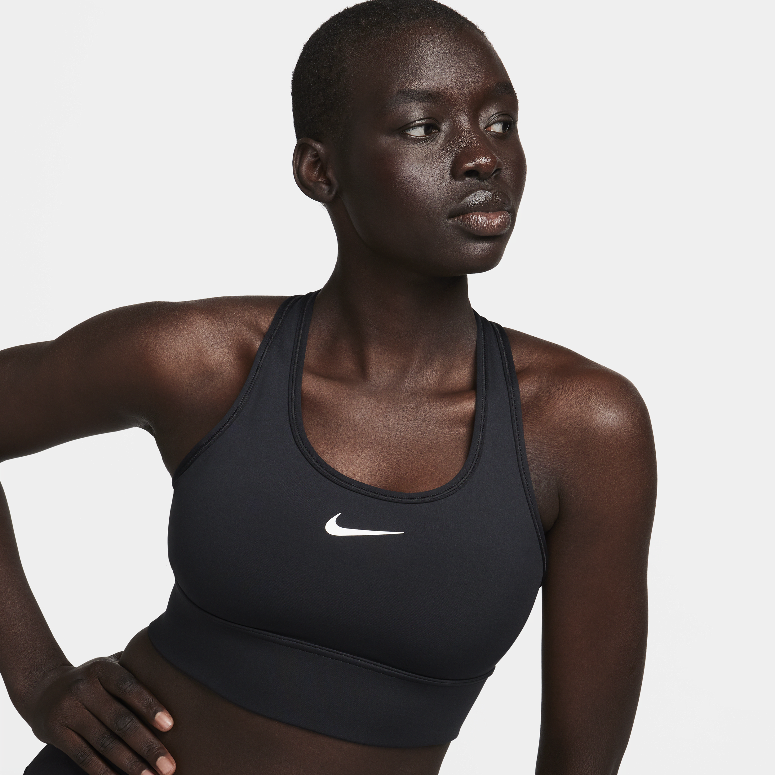 Bra Longline imbottito a sostegno medio Nike Swoosh – Donna - Nero