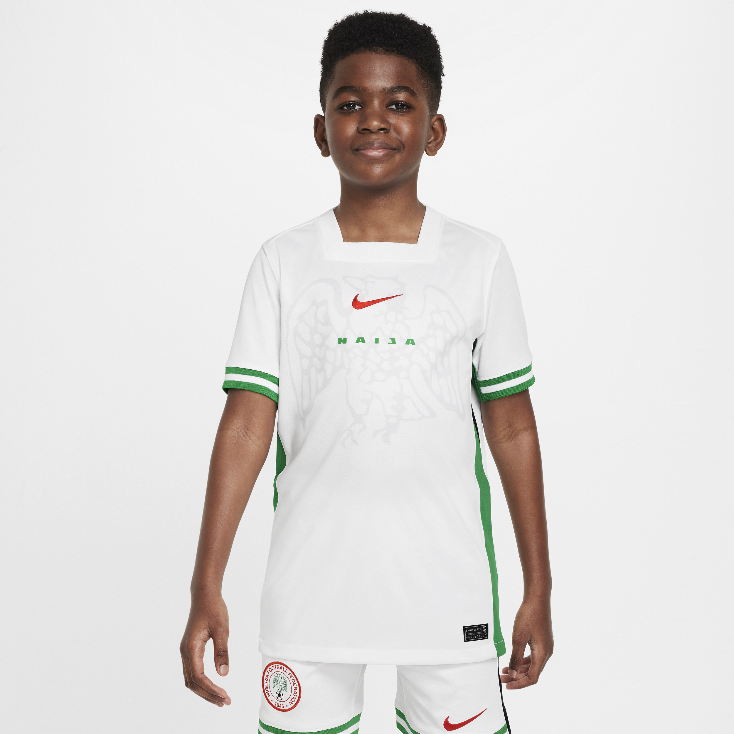 Maglia da calcio replica Nike Dri-FIT Nigeria 2024 Stadium per ragazzo/a – Home - Bianco