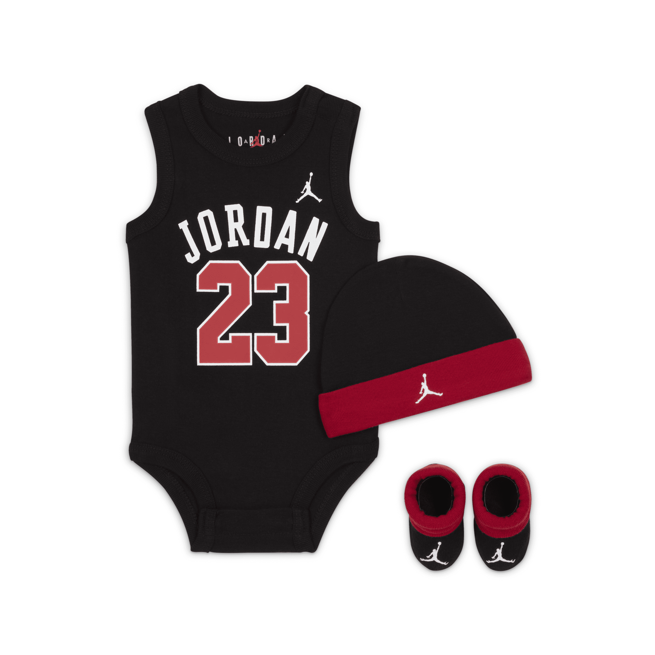 Jordan Jumpman-sæt med body, hue og booties til babyer - sort