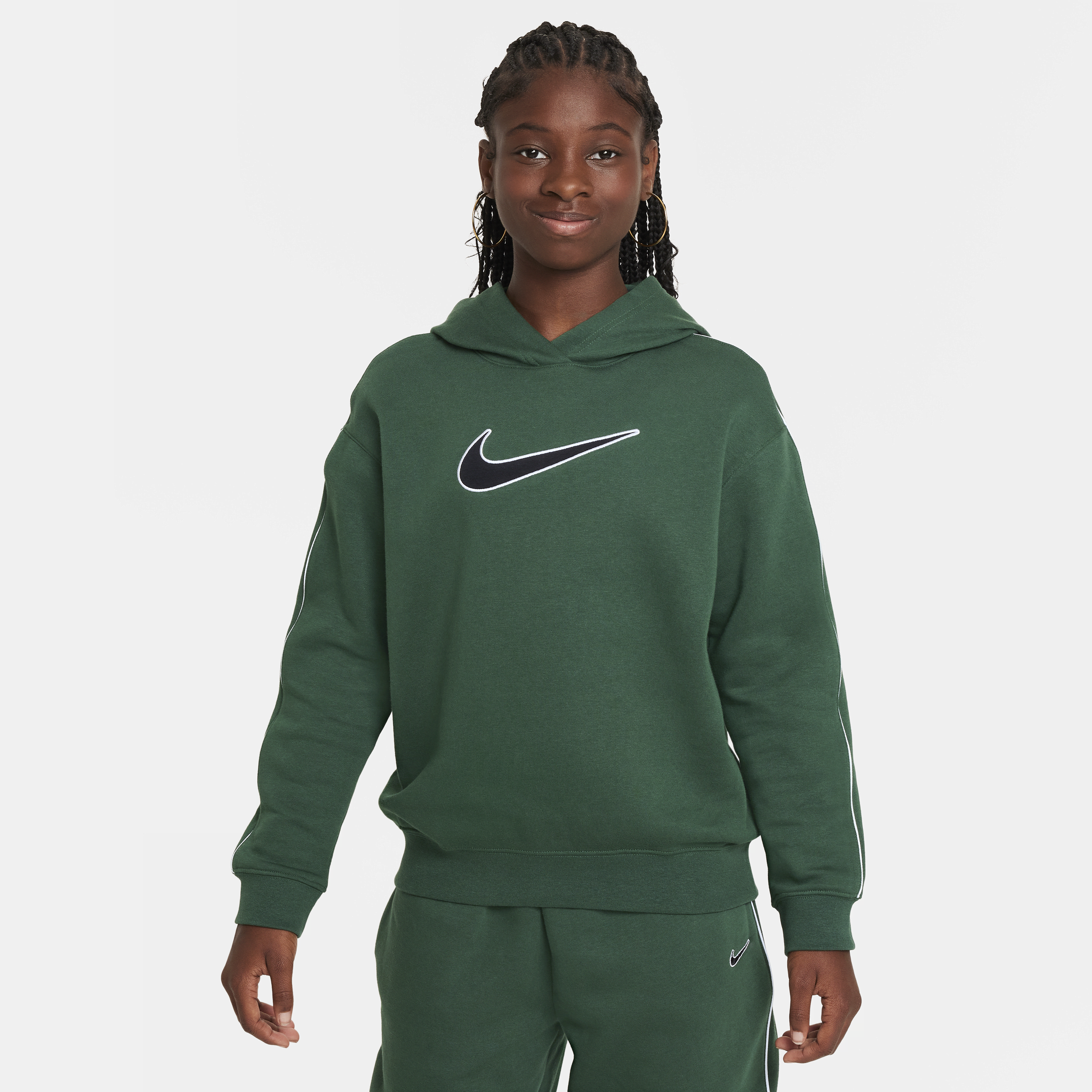 Oversized Nike Sportswear-pullover-hættetrøje i fleece til større børn (piger) - grøn