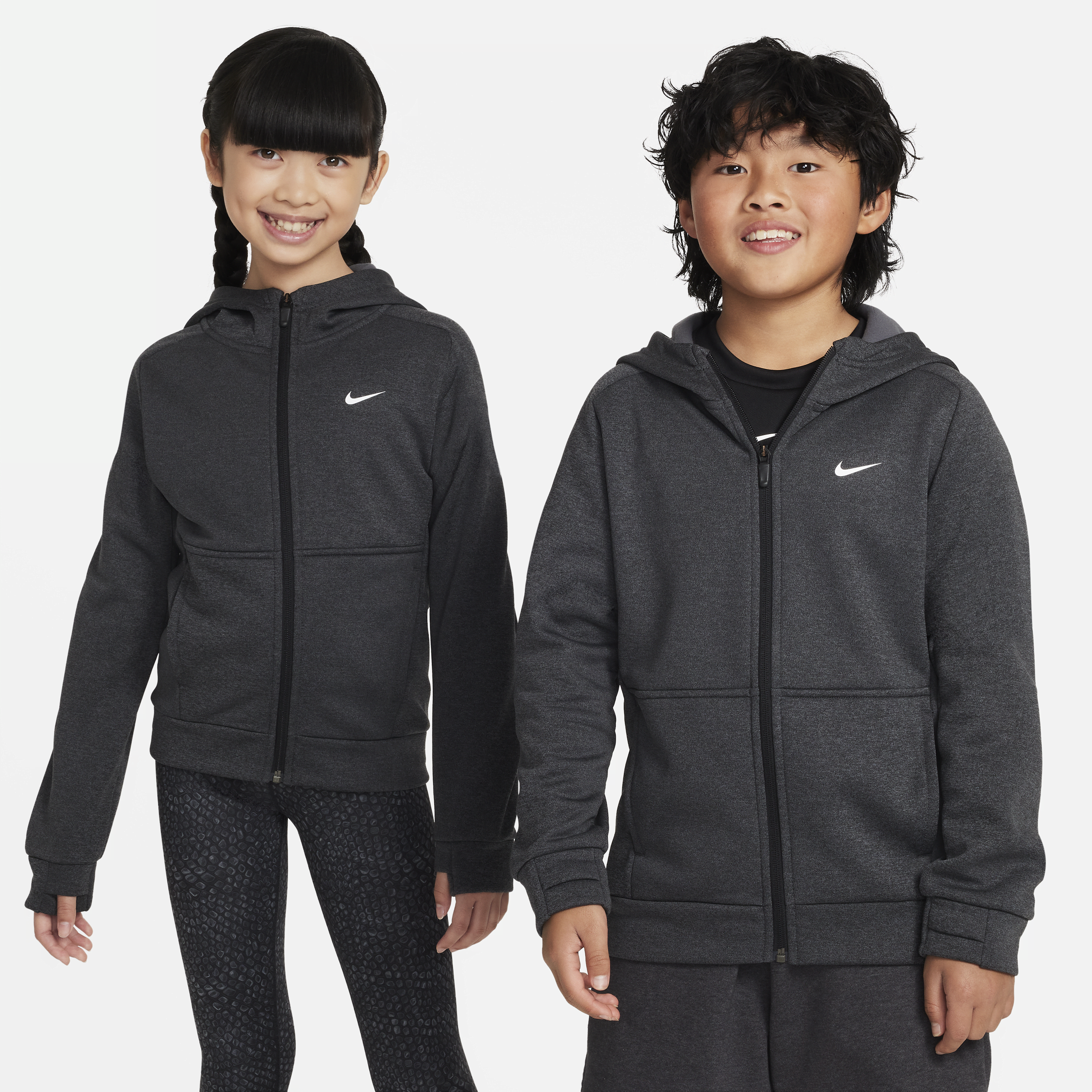 Nike Therma-FIT Multi -træningshættetrøje med lynlås til større børn - sort