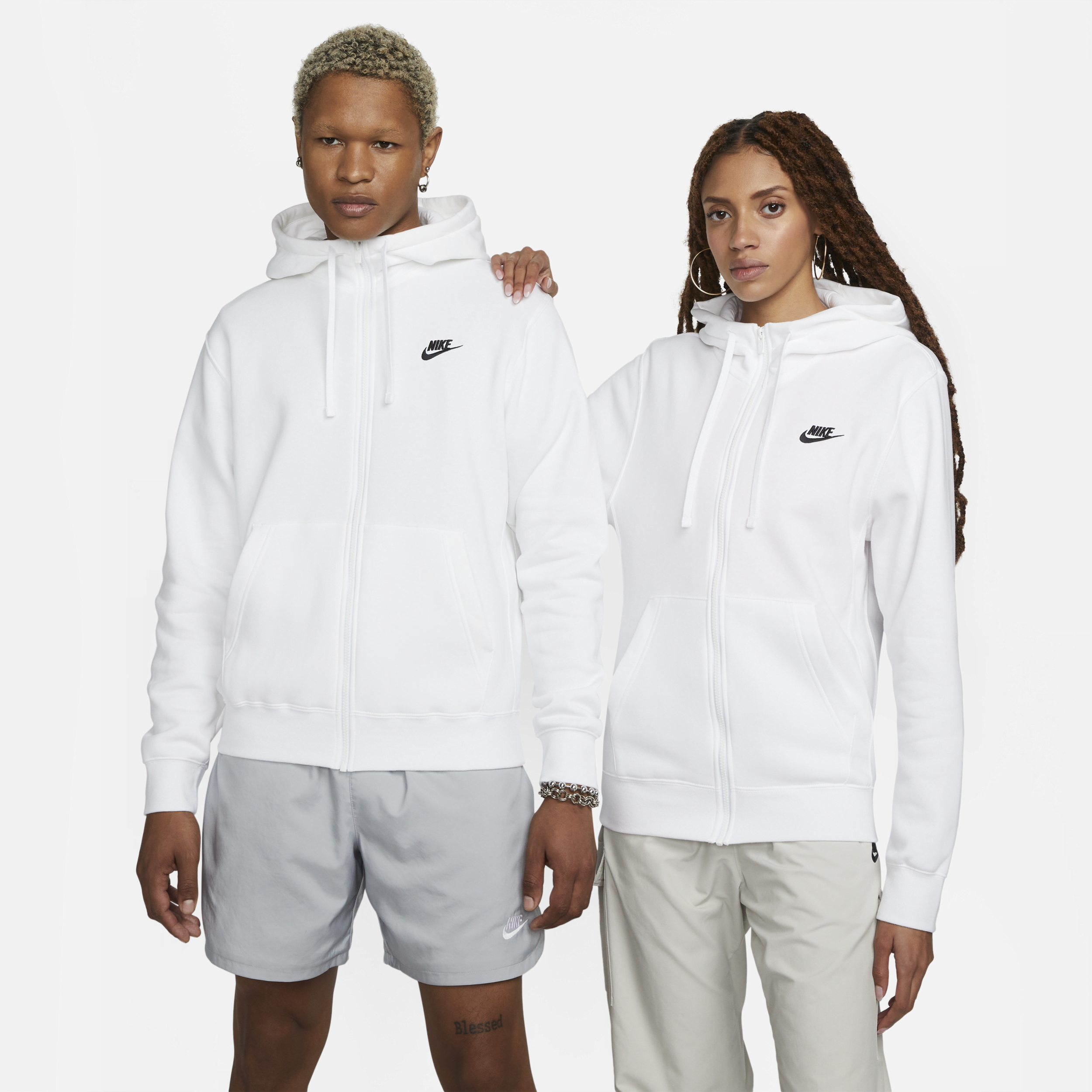 Felpa con cappuccio e zip a tutta lunghezza Nike Sportswear Club Fleece - Uomo - Bianco