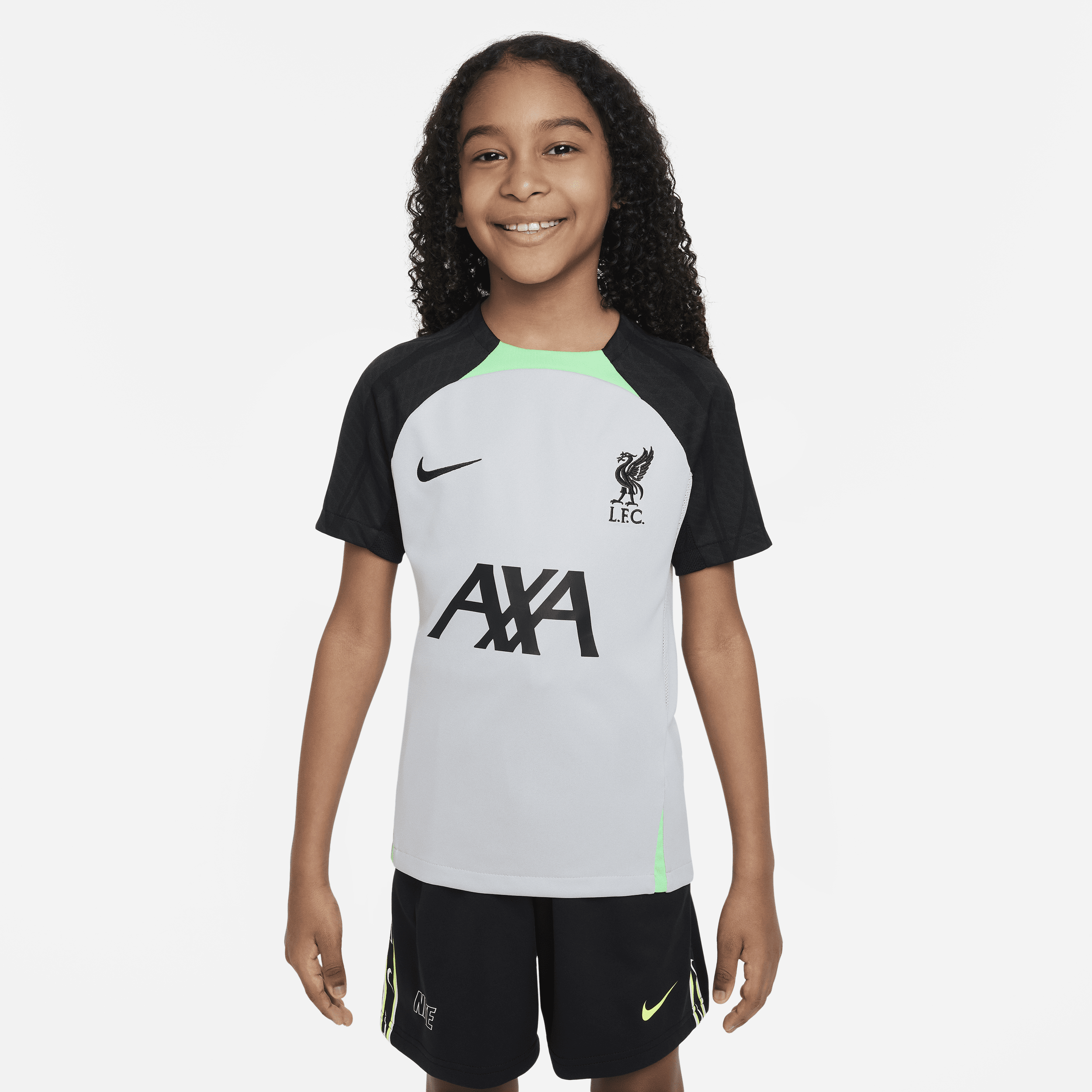 Maskinstrikket Liverpool FC Strike Nike Dri-FIT-fodboldtrøje til større børn - grå
