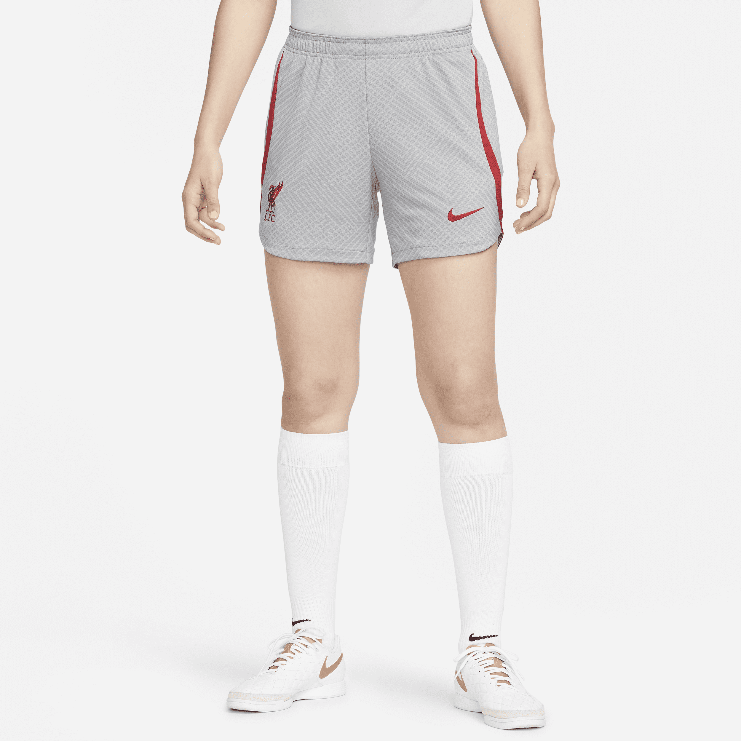 Liverpool FC Strike Nike knit voetbalshorts met Dri-FIT voor dames - Grijs