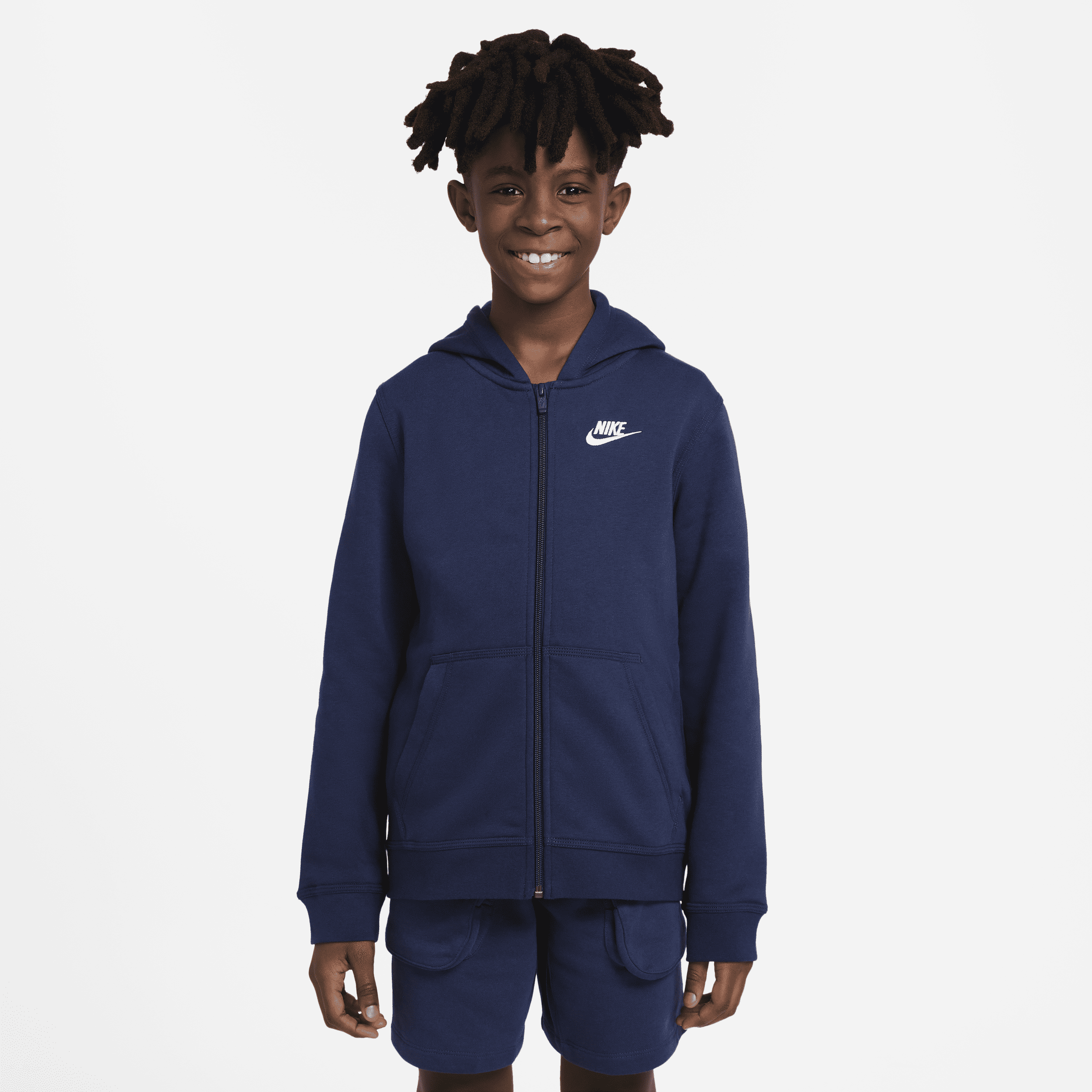 Nike Sportswear Club-hættetrøje med lynlås til større børn - blå