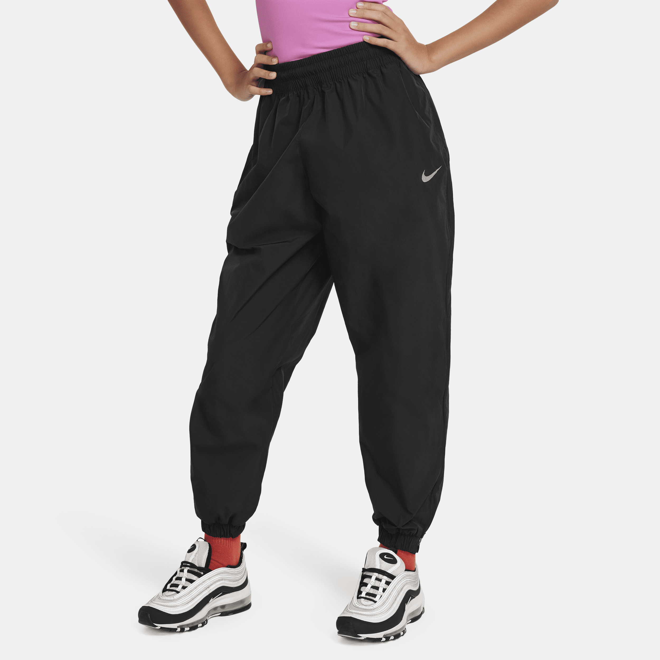 Vævede Nike Sportswear-bukser til større børn (piger) - sort