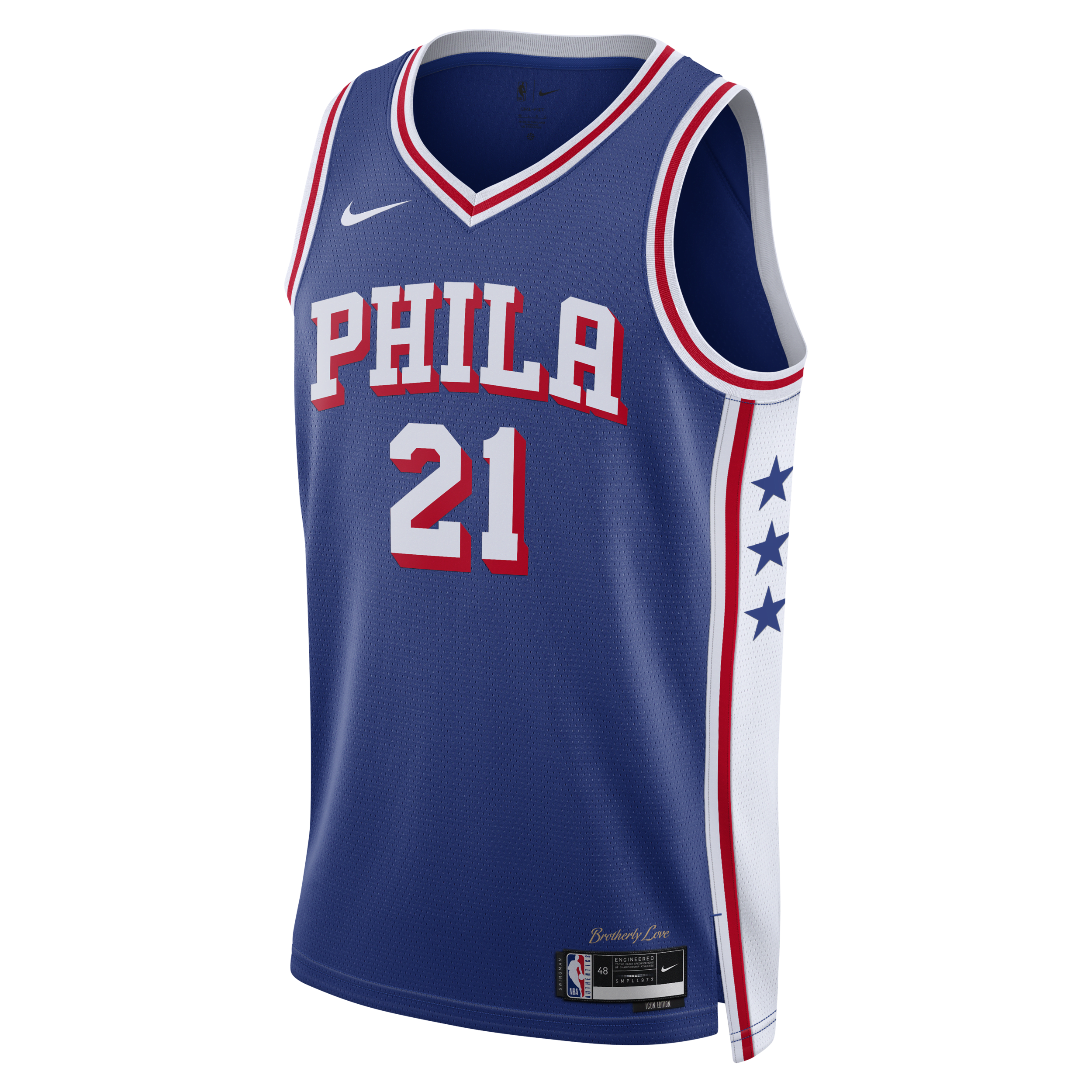 Joel Embiid Philadelphia 76ers 2023/24 Icon Edition Nike Dri-FIT Swingman NBA-jersey voor heren - Blauw