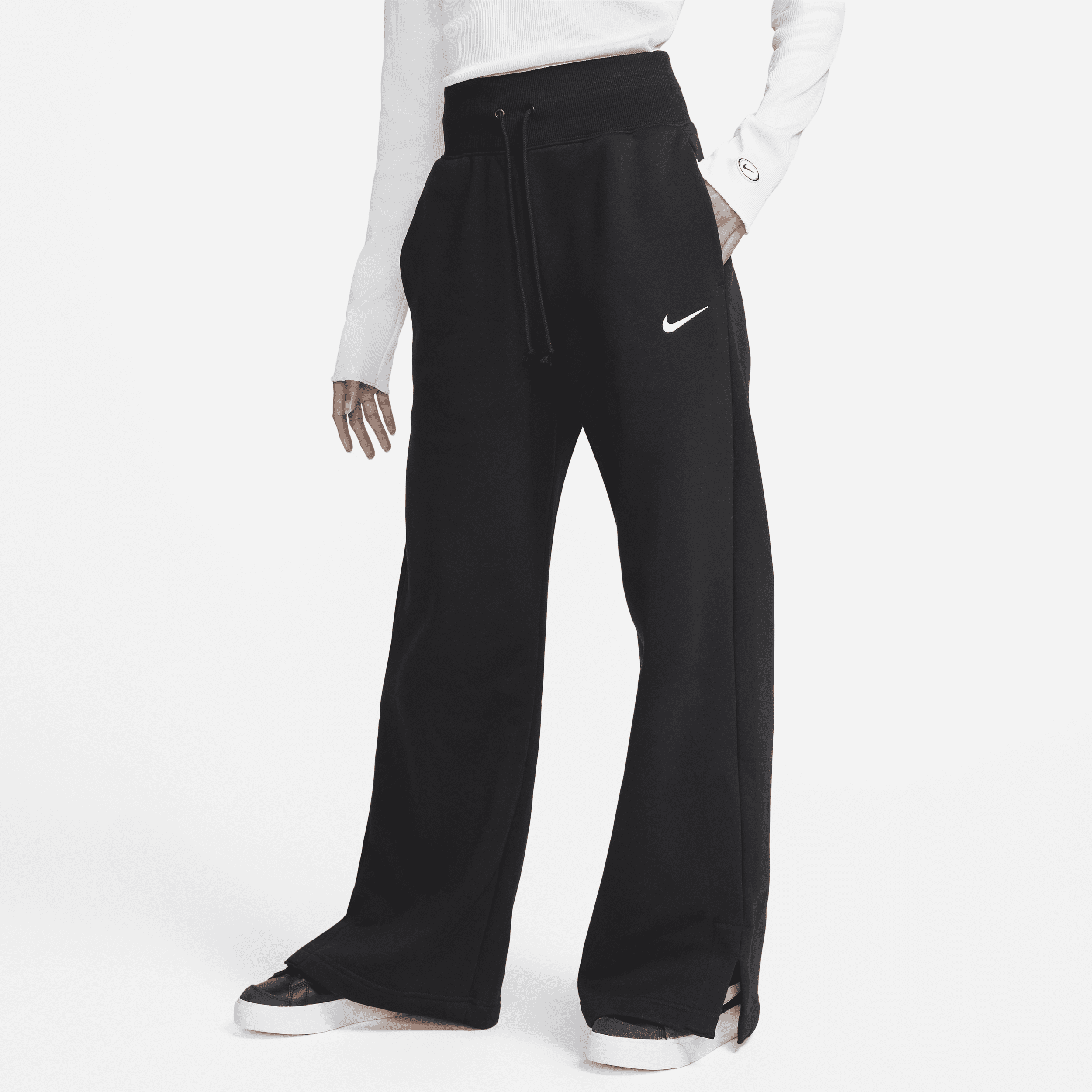 Nike Sportswear Phoenix Fleece-sweatpants med høj talje og brede ben til kvinder - sort