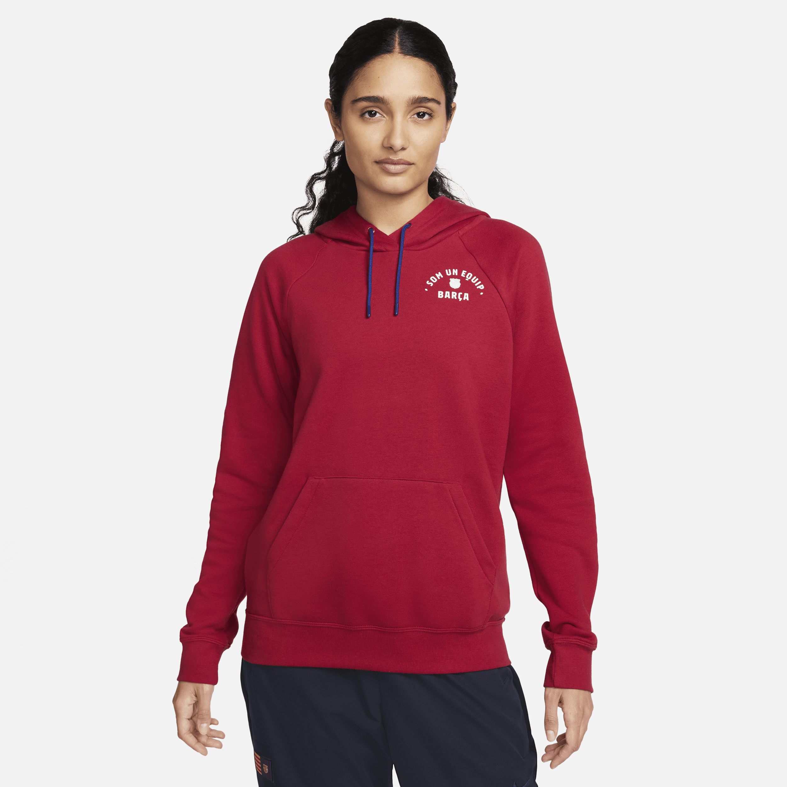 FC Barcelona Essential Nike-pullover-hættetrøje i fleece til kvinder - rød