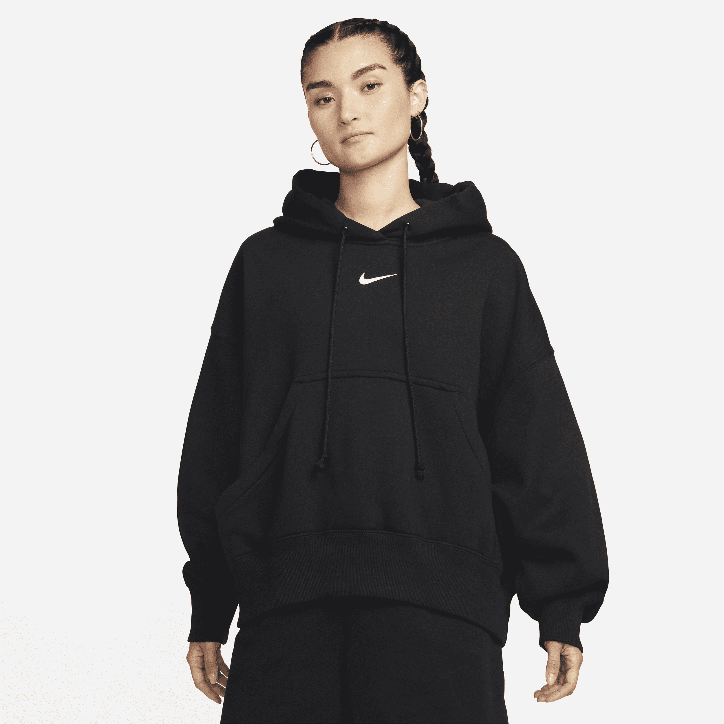 Ekstra overdimensioneret Nike Sportswear Phoenix Fleece-pullover-hættetrøje til kvinder - sort