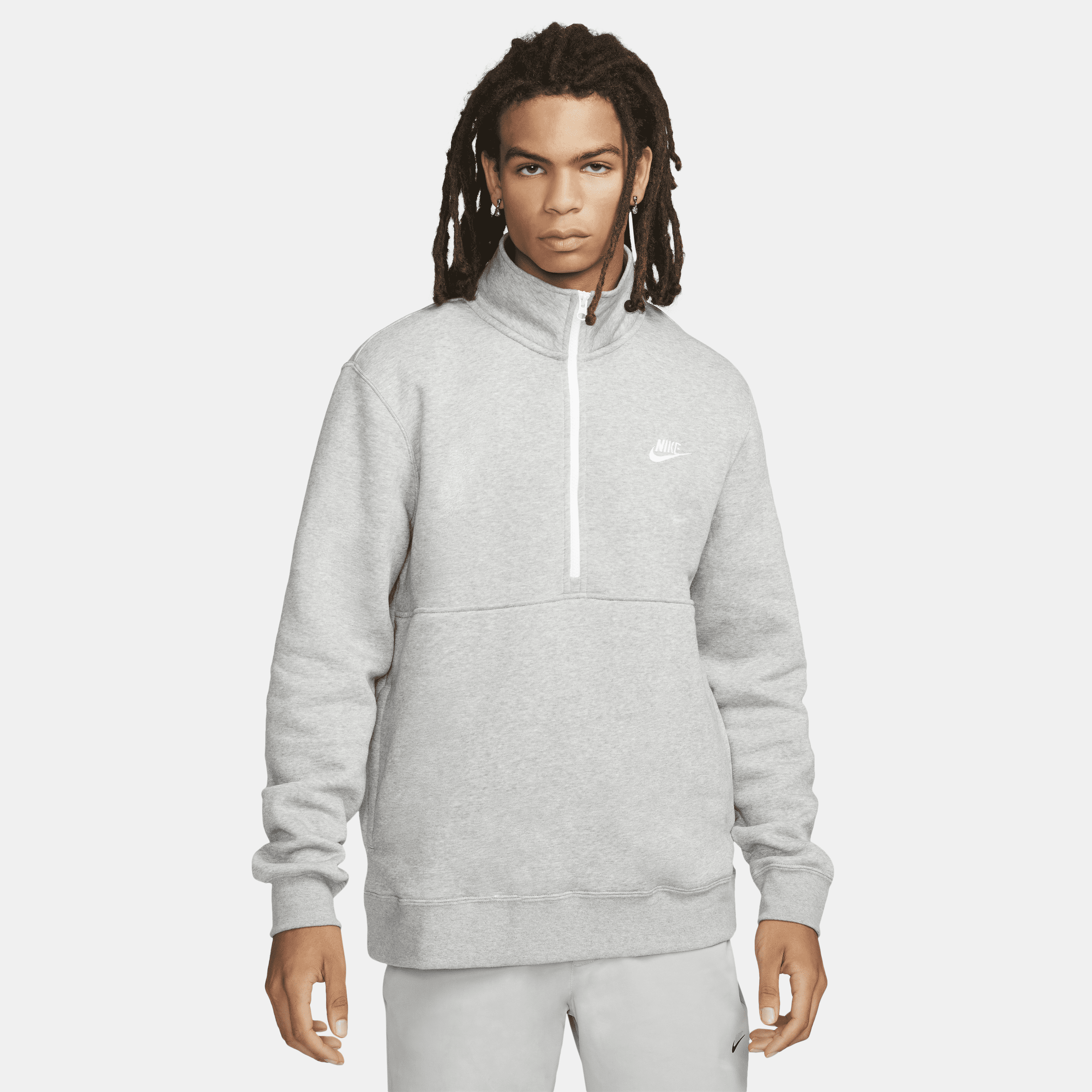 Nike Sportswear Club-pullover med børstet bagside og halv lynlås til mænd - grå