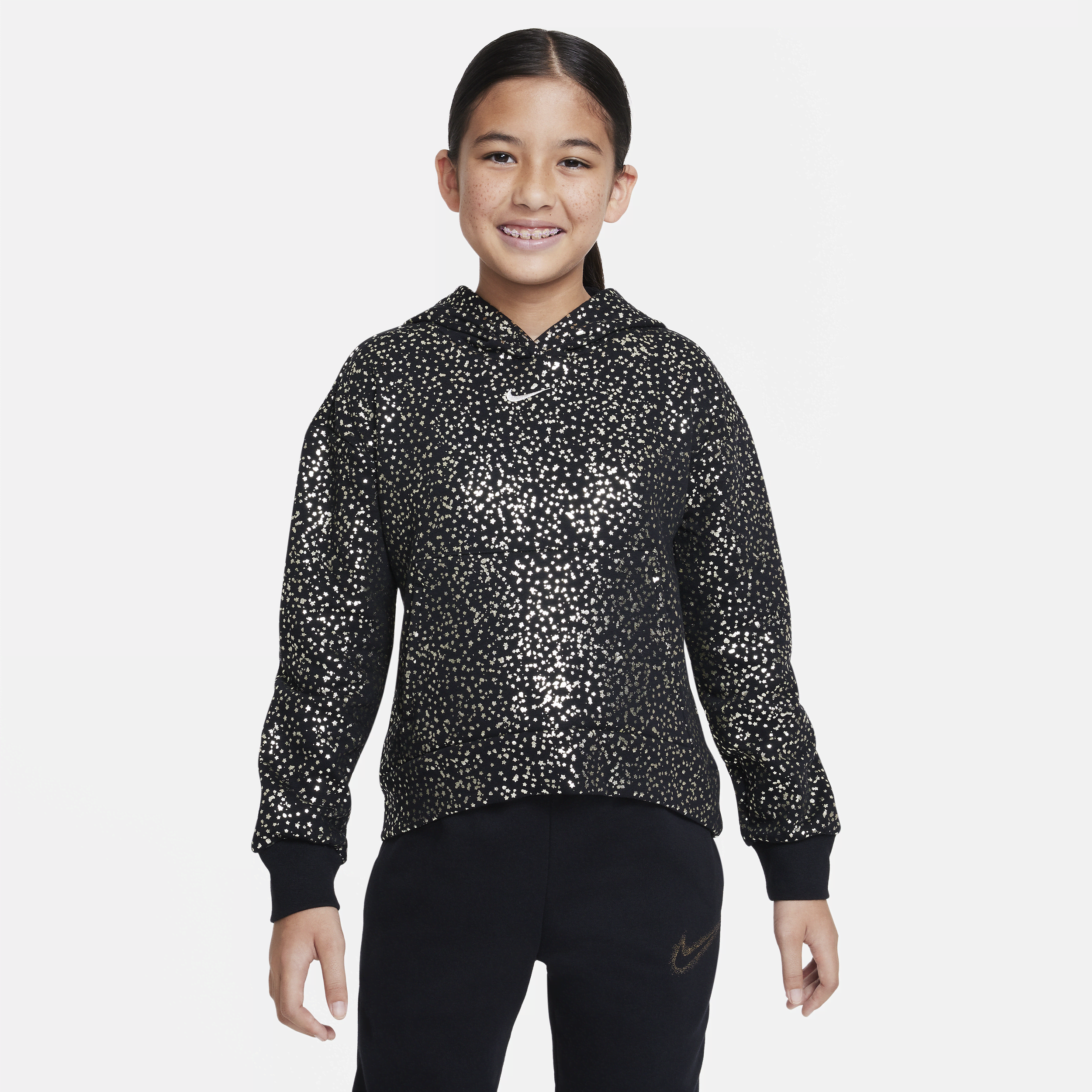 Nike Sportswear-hættetrøje i fleece til større børn (piger) - sort