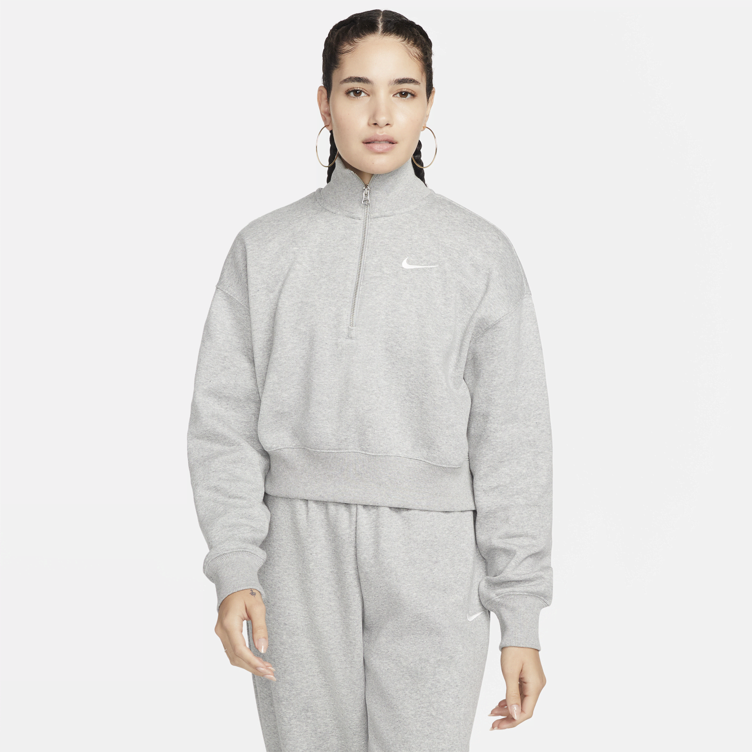 Felpa corta oversize con zip a metà lunghezza Nike Sportswear Phoenix Fleece – Donna - Grigio