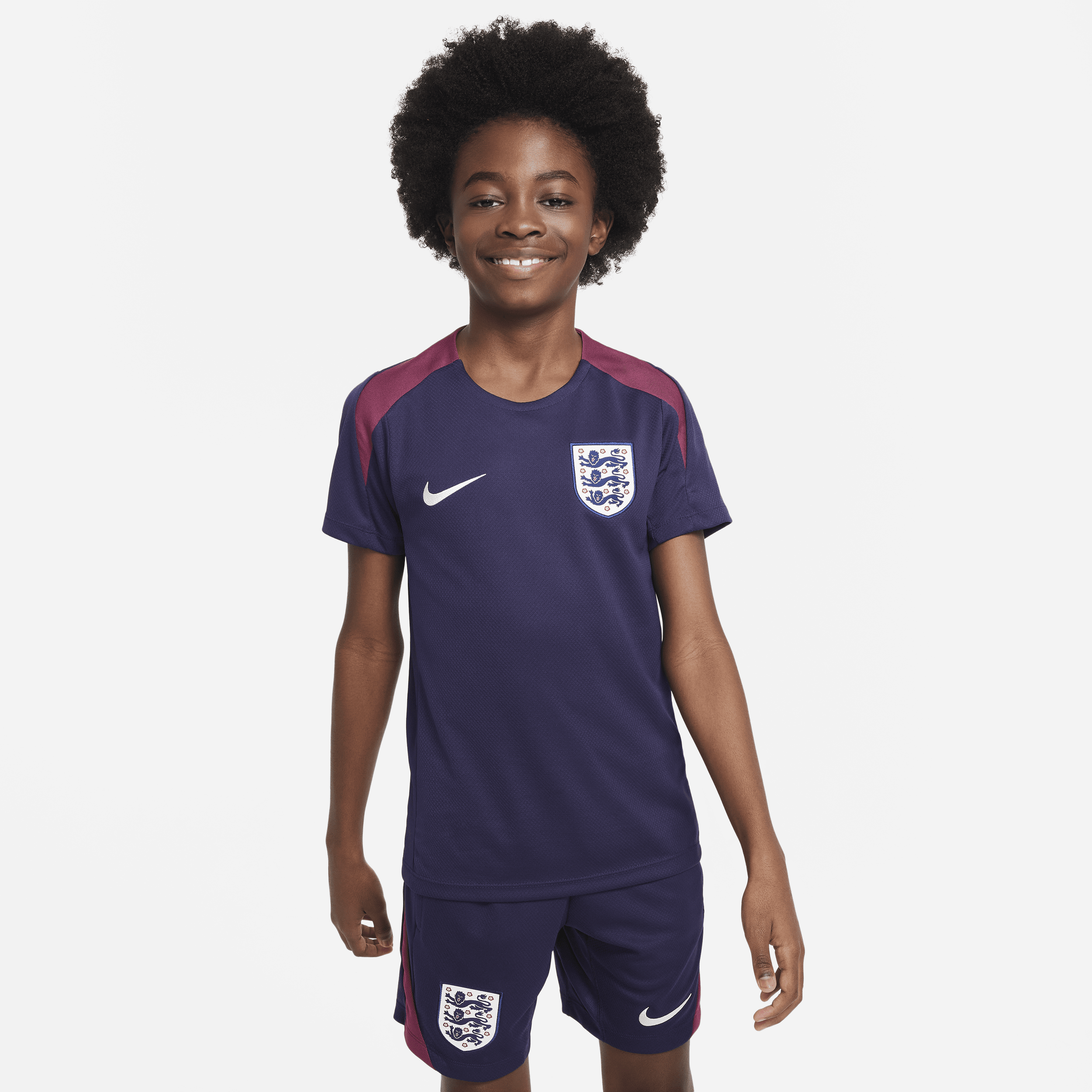 Engeland Strike Nike Dri-FIT knit voetbaltop met korte mouwen voor kids - Paars