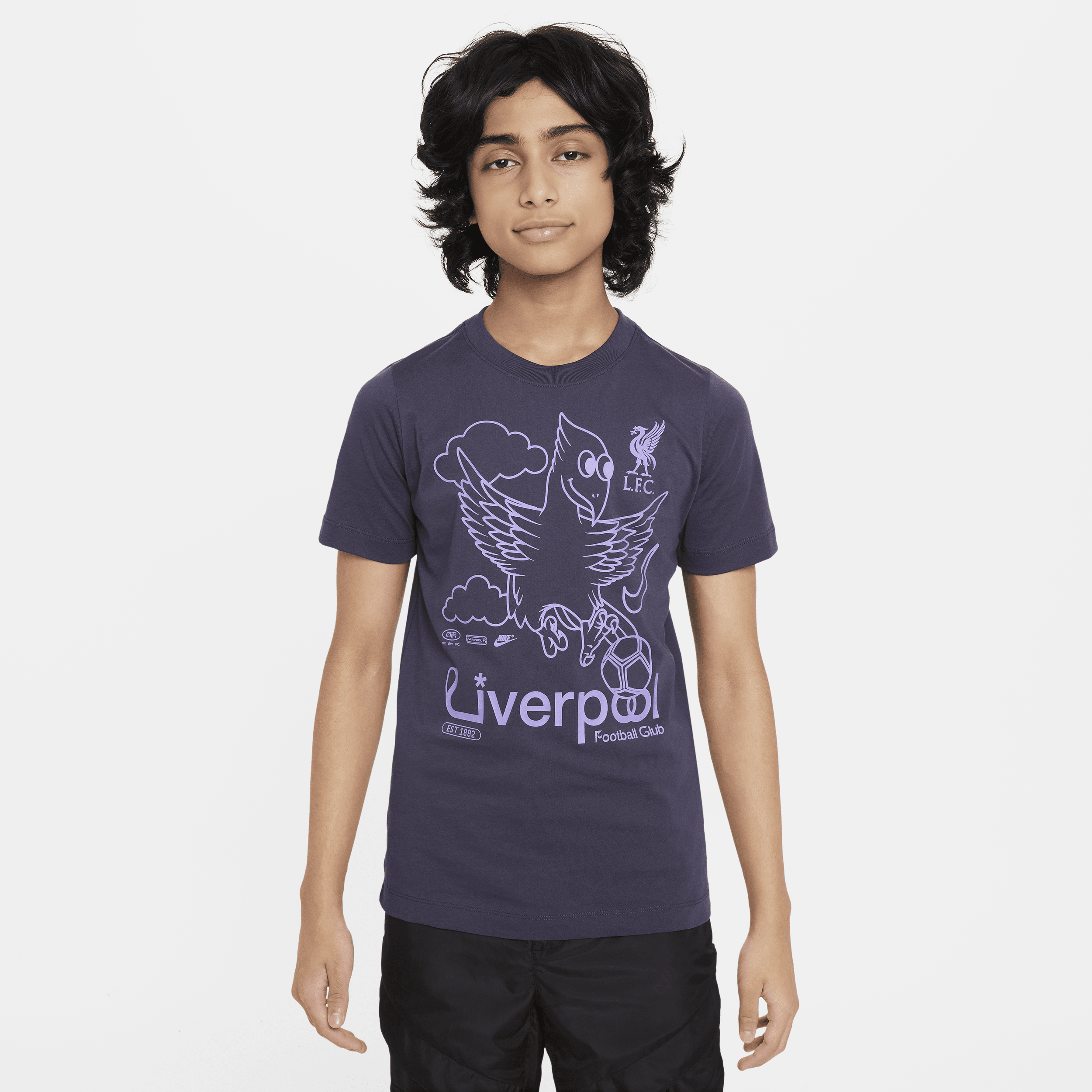 Liverpool FC Air Nike Football-T-shirt til større børn - grå