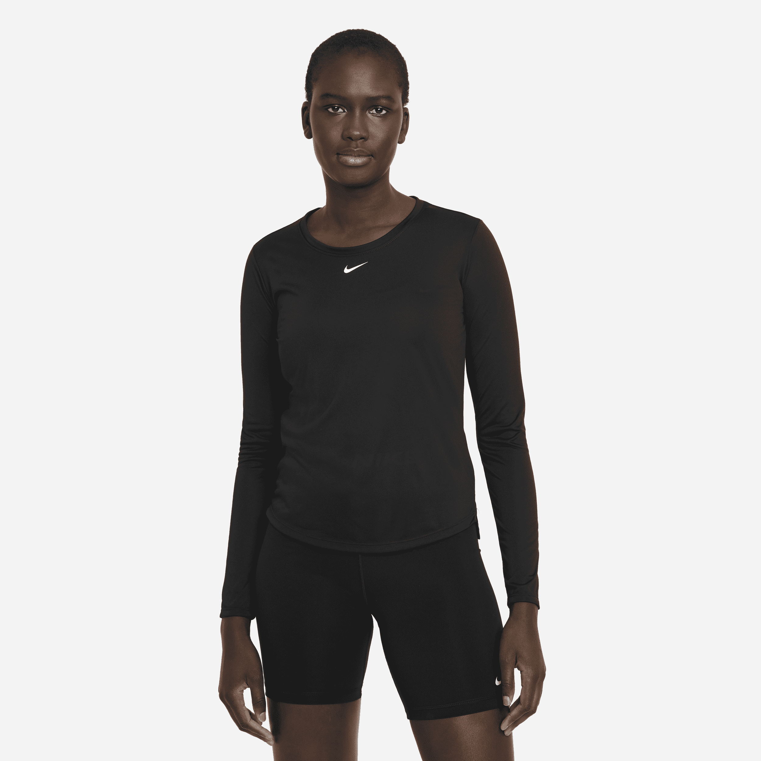 Langærmet Nike Dri-FIT One-top i standardpasform til kvinder - sort