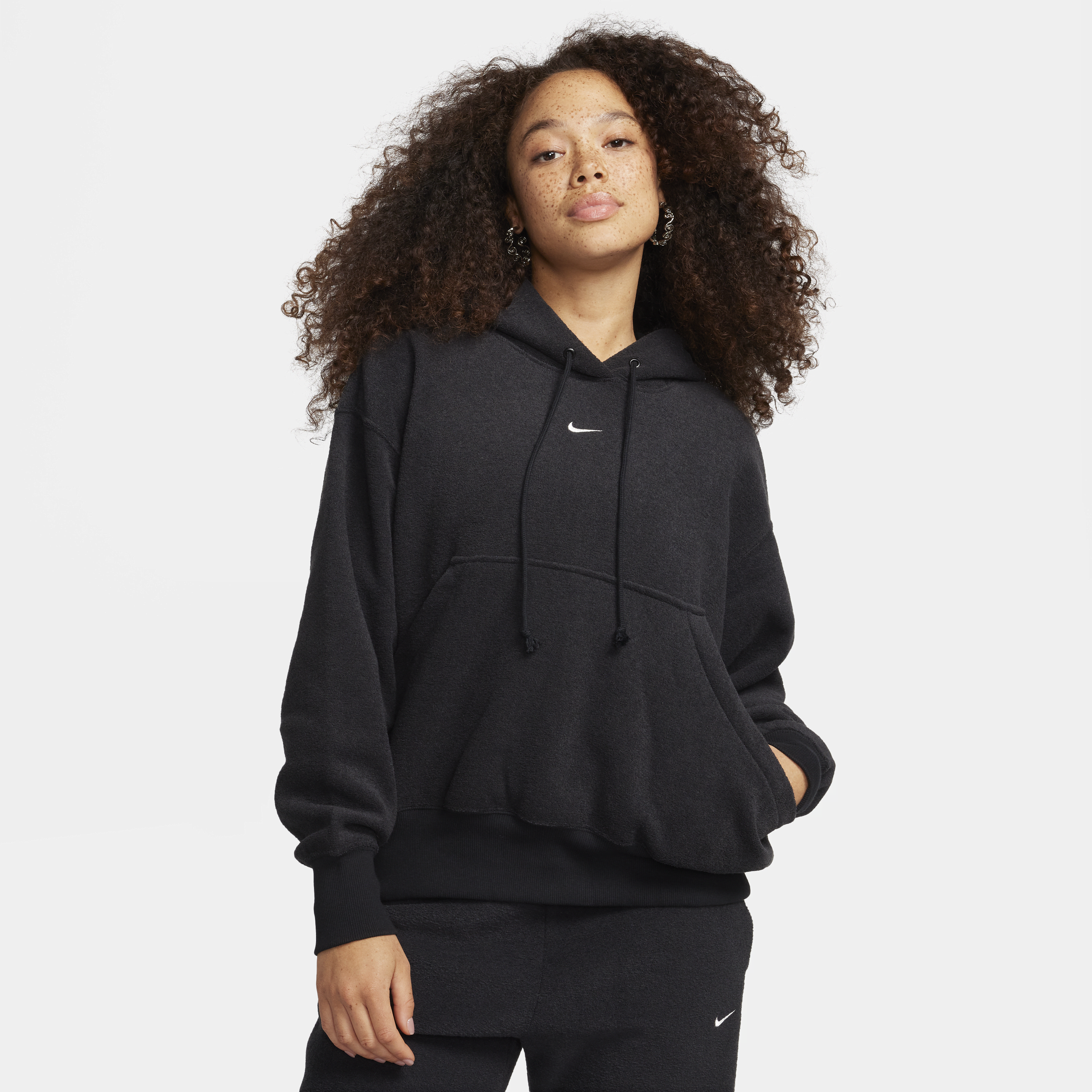 Oversized Nike Sportswear Phoenix Plush-hættetrøje i lun fleece til kvinder - sort