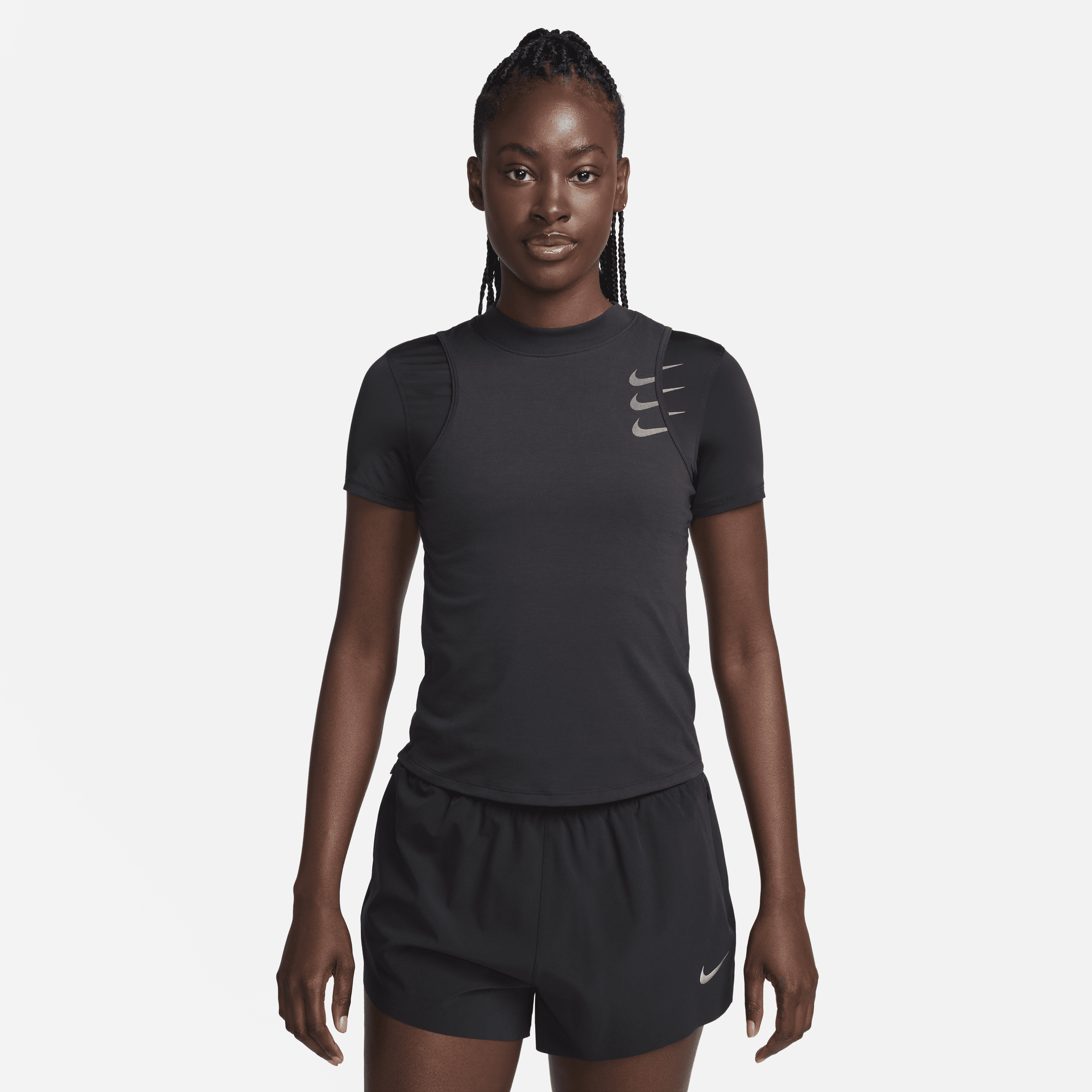 Nike Dri-FIT ADV Running Division-løbeoverdel med korte ærmer til kvinder - sort
